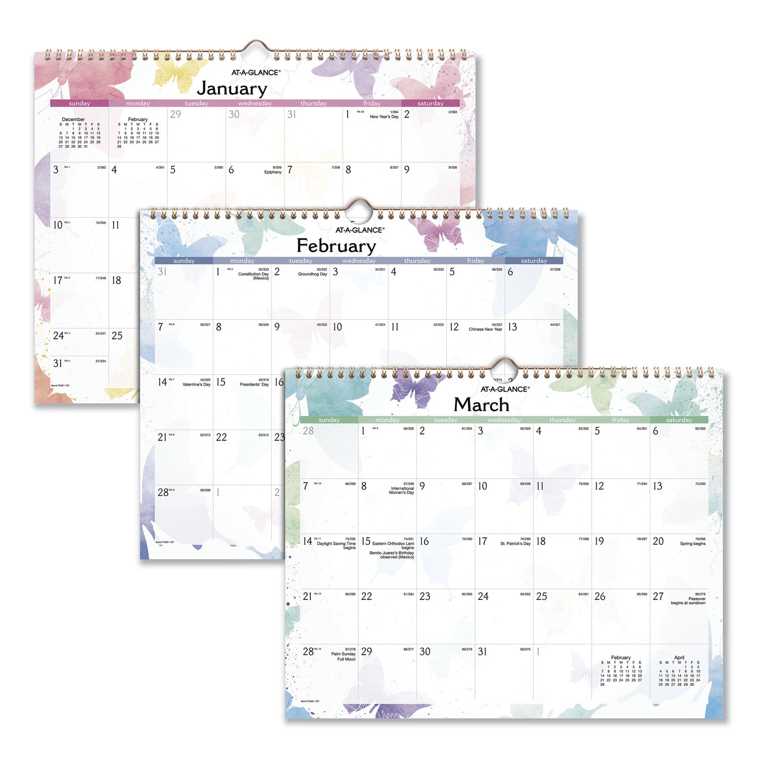 Watercolors Recycled Monthly Wall Calendar, Watercolors Artwork, 15 x 12, White/Multicolor Sheets, 12-Month (Jan-Dec): 2024 -