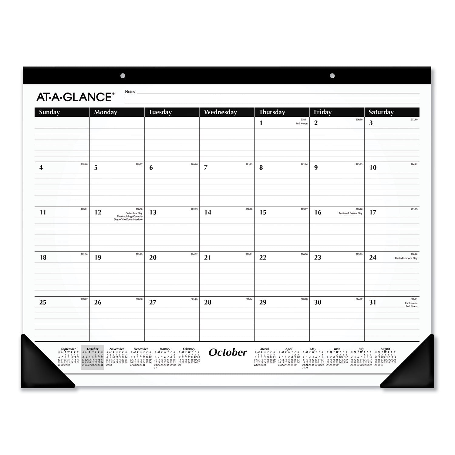 Academic Year Ruled Desk Pad, 21.75 x 17, White Sheets, Black Binding, Black Corners, 16-Month (Sept to Dec): 2023 to 2024 -