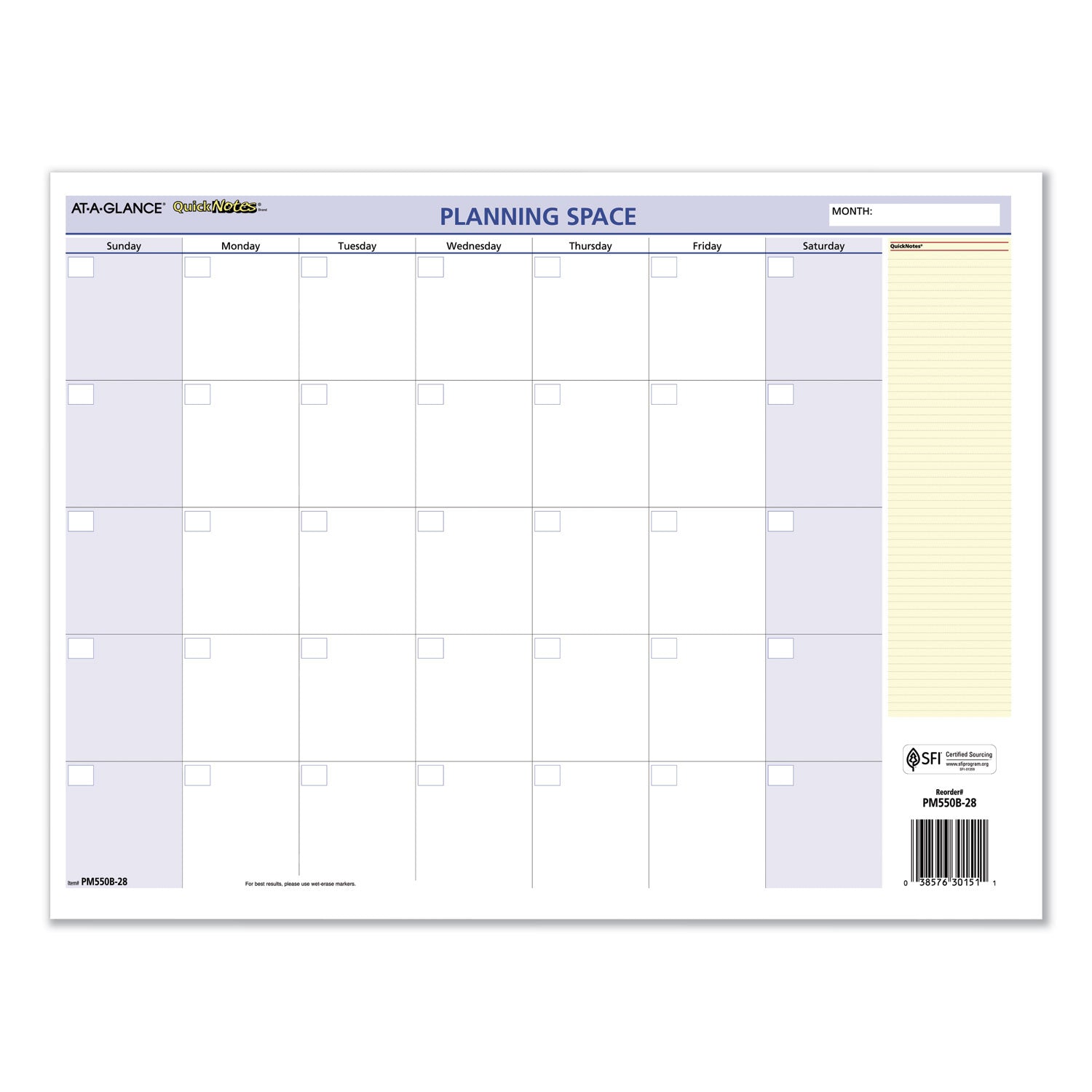 QuickNotes Mini Erasable Wall Planner, 16 x 12, White/Blue/Yellow Sheets, 12-Month (Jan to Dec): 2024 -
