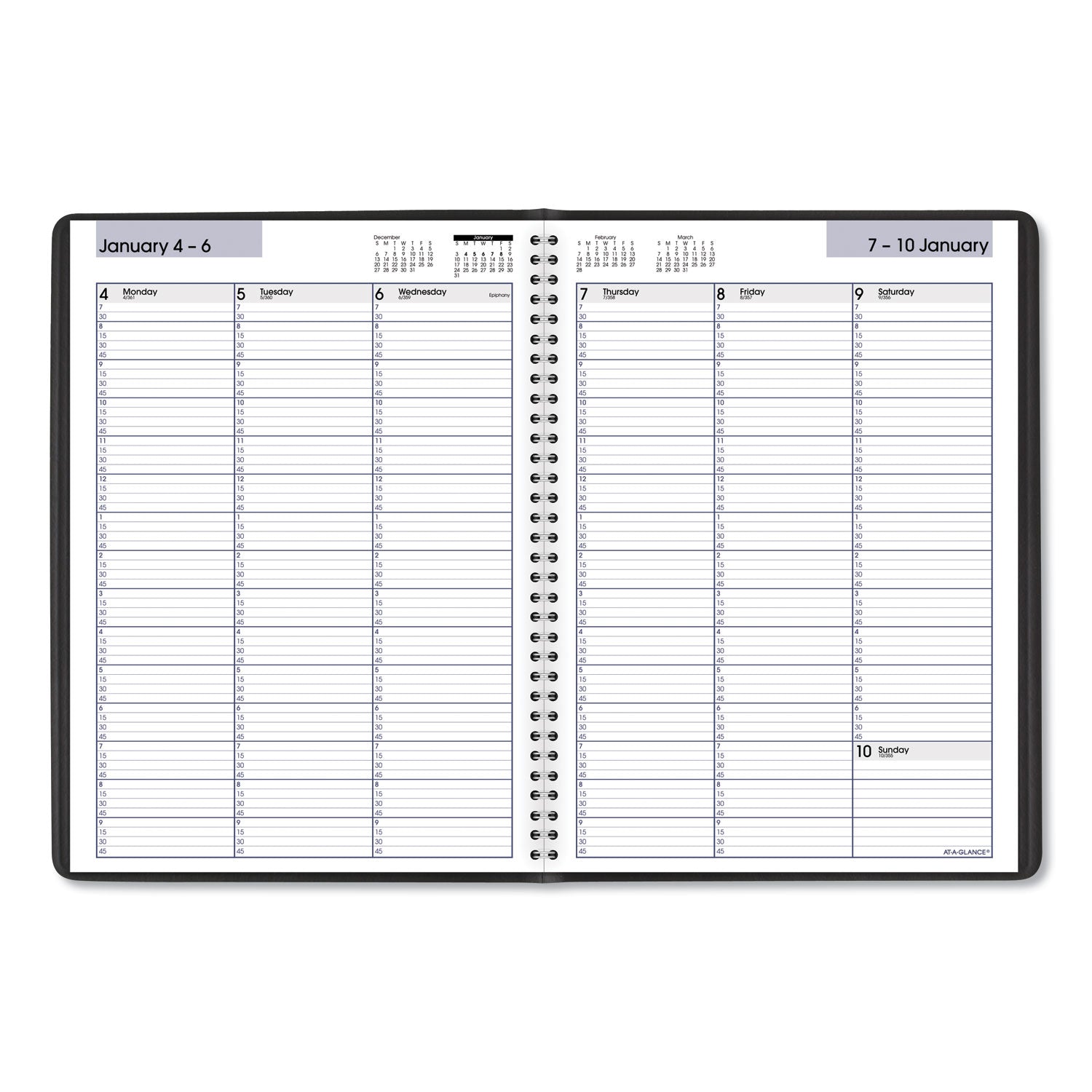 DayMinder Weekly Appointment Book, Vertical-Column Format, 11 x 8, Black Cover, 12-Month (Jan to Dec): 2024 -