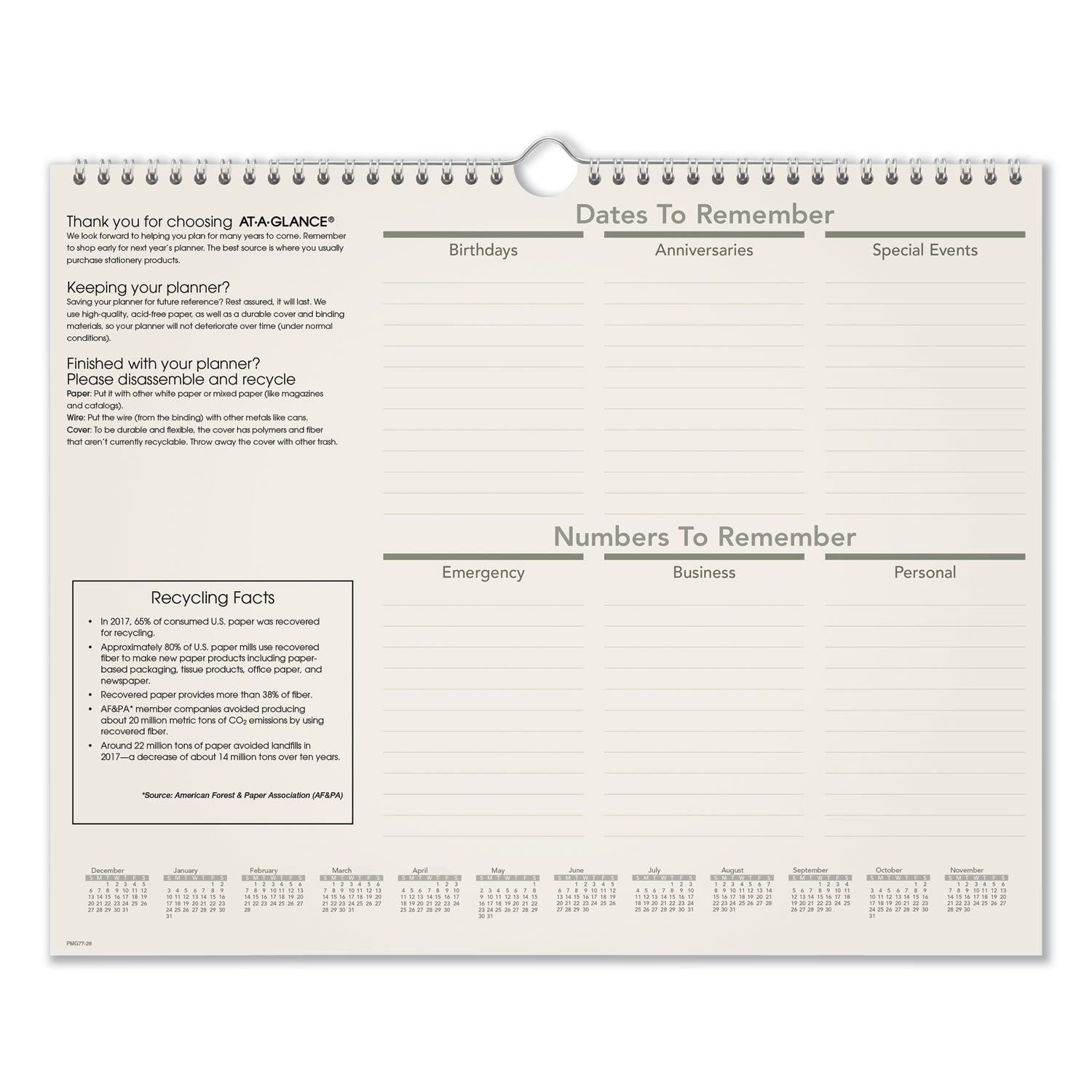 Recycled Wall Calendar, Unruled Blocks, 15 x 12, Sand/Green Sheets, 12-Month (Jan to Dec): 2024 -