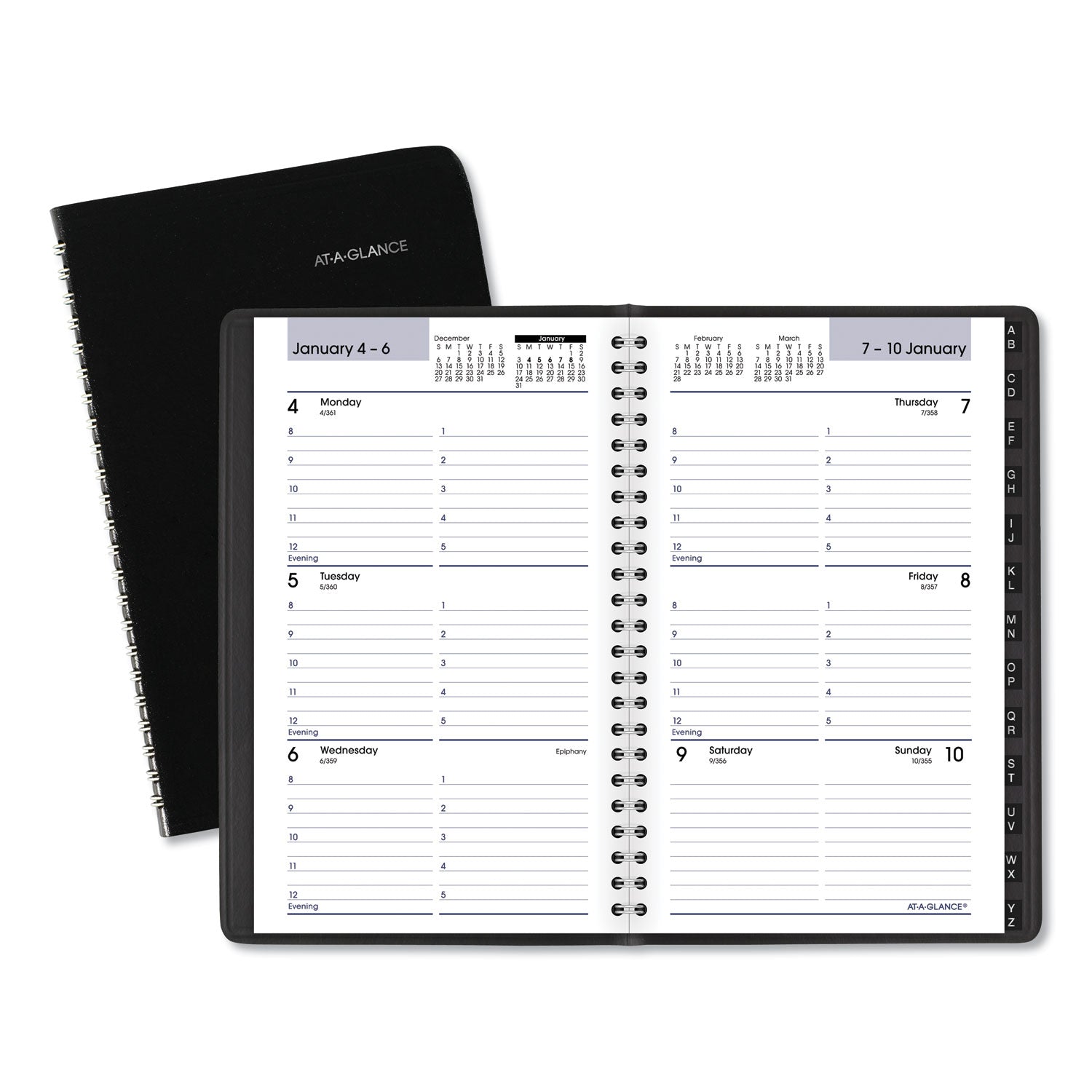 DayMinder Block Format Weekly Appointment Book, Tabbed Telephone/Add Section, 8.5 x 5.5, Black, 12-Month (Jan to Dec): 2024 -