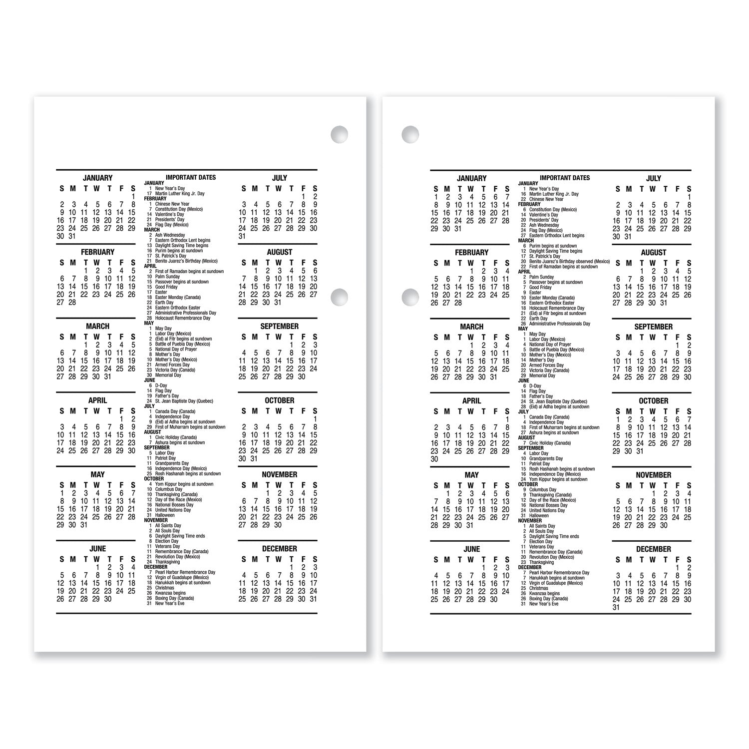 Desk Calendar Refill, 3.5 x 6, White Sheets, 12-Month (Jan to Dec): 2024 - 2