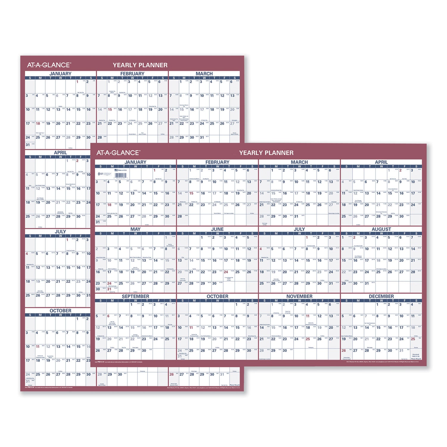 Vertical/Horizontal Wall Calendar, 24 x 36, White/Blue/Red Sheets, 12-Month (Jan to Dec): 2024 -