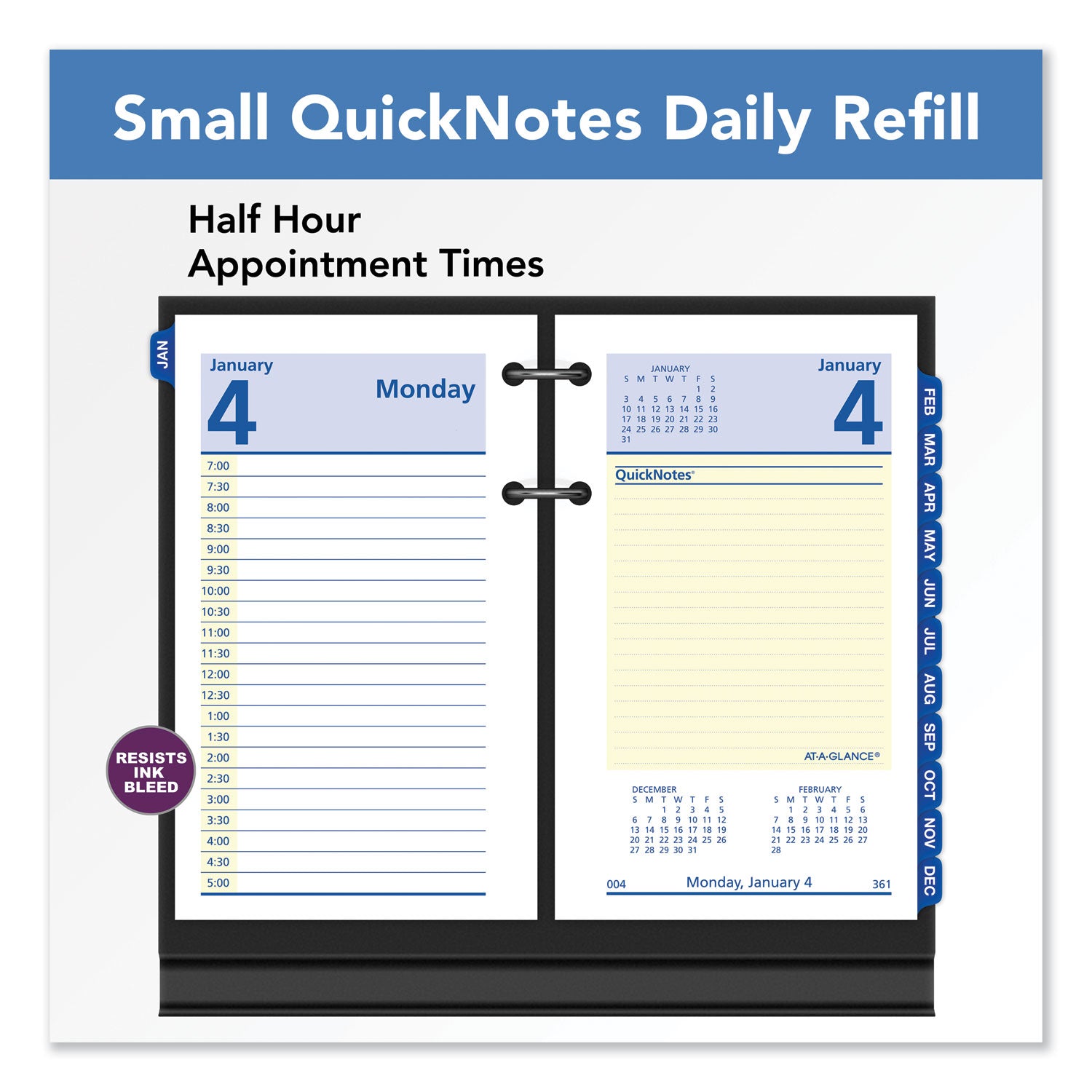 QuickNotes Desk Calendar Refill, 3.5 x 6, White/Yellow/Blue Sheets, 12-Month (Jan to Dec): 2024 - 2