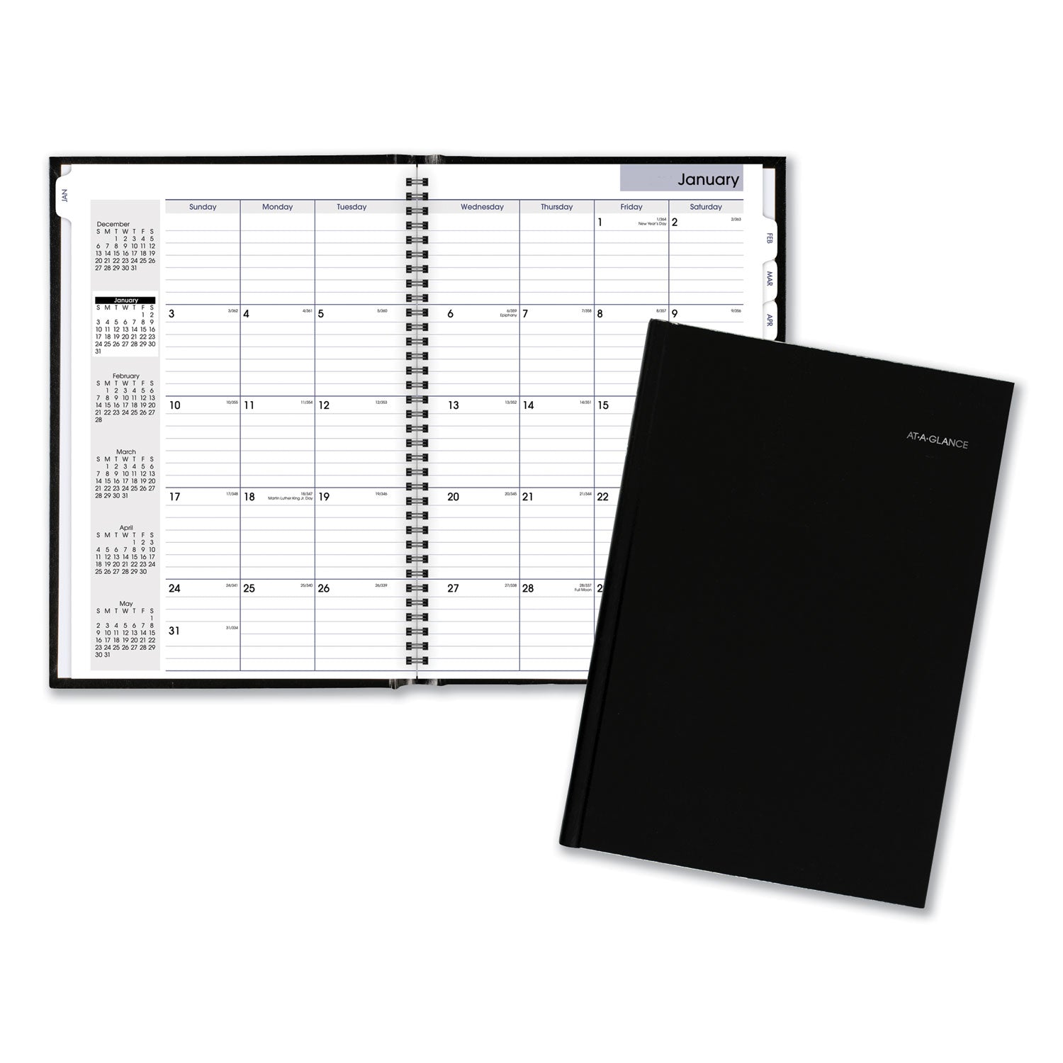DayMinder Hard-Cover Monthly Planner, Ruled Blocks, 11.75 x 8, Black Cover, 14-Month (Dec to Jan): 2023 to 2025 -