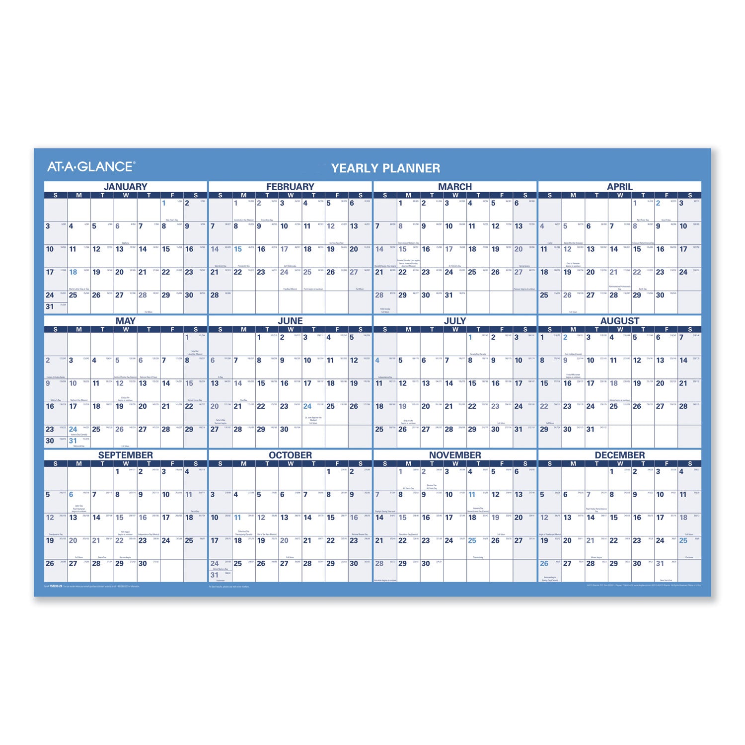 Horizontal Reversible/Erasable Wall Planner, 36 x 24, White/Blue Sheets, 12-Month (Jan to Dec): 2024 - 1