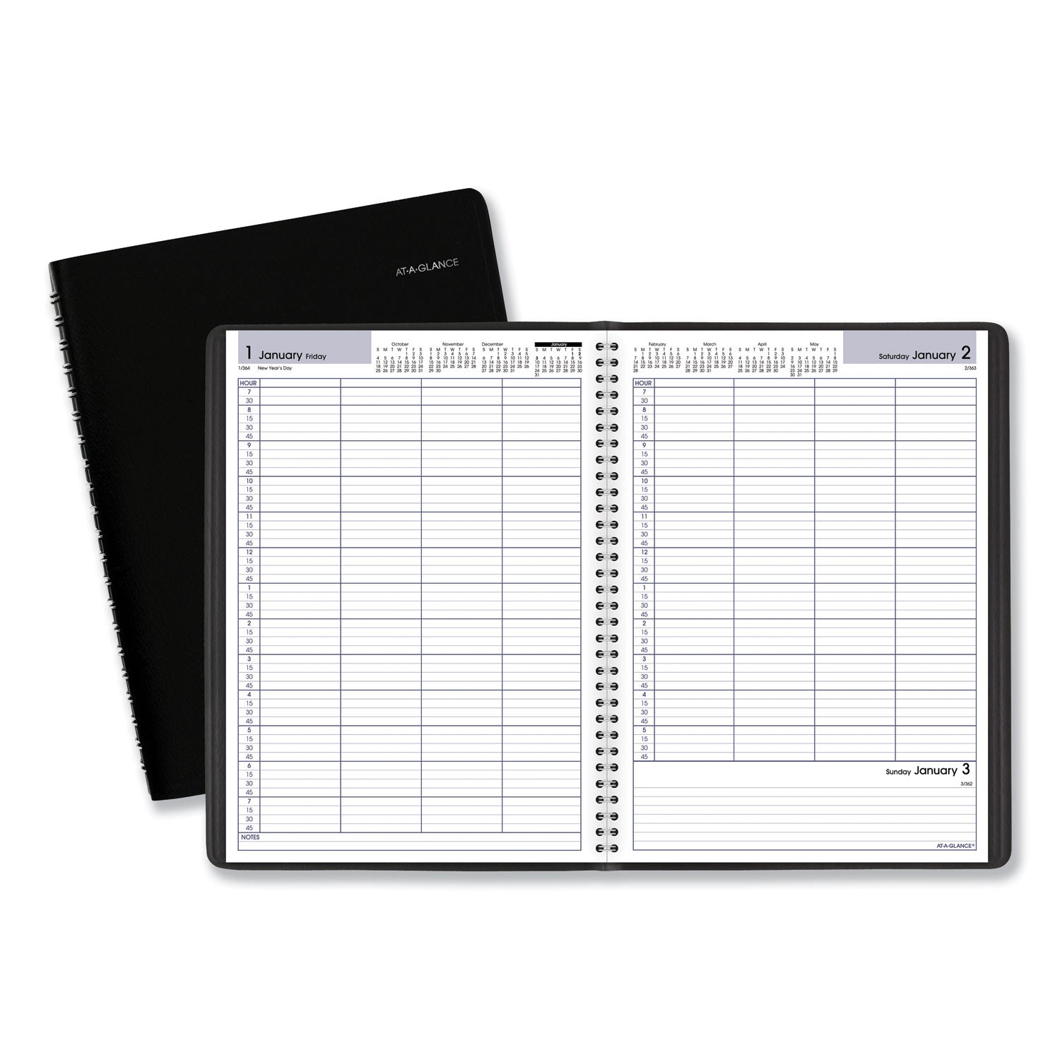 DayMinder Four-Person Group Daily Appointment Book, 11 x 8, Black Cover, 12-Month (Jan to Dec): 2024 -