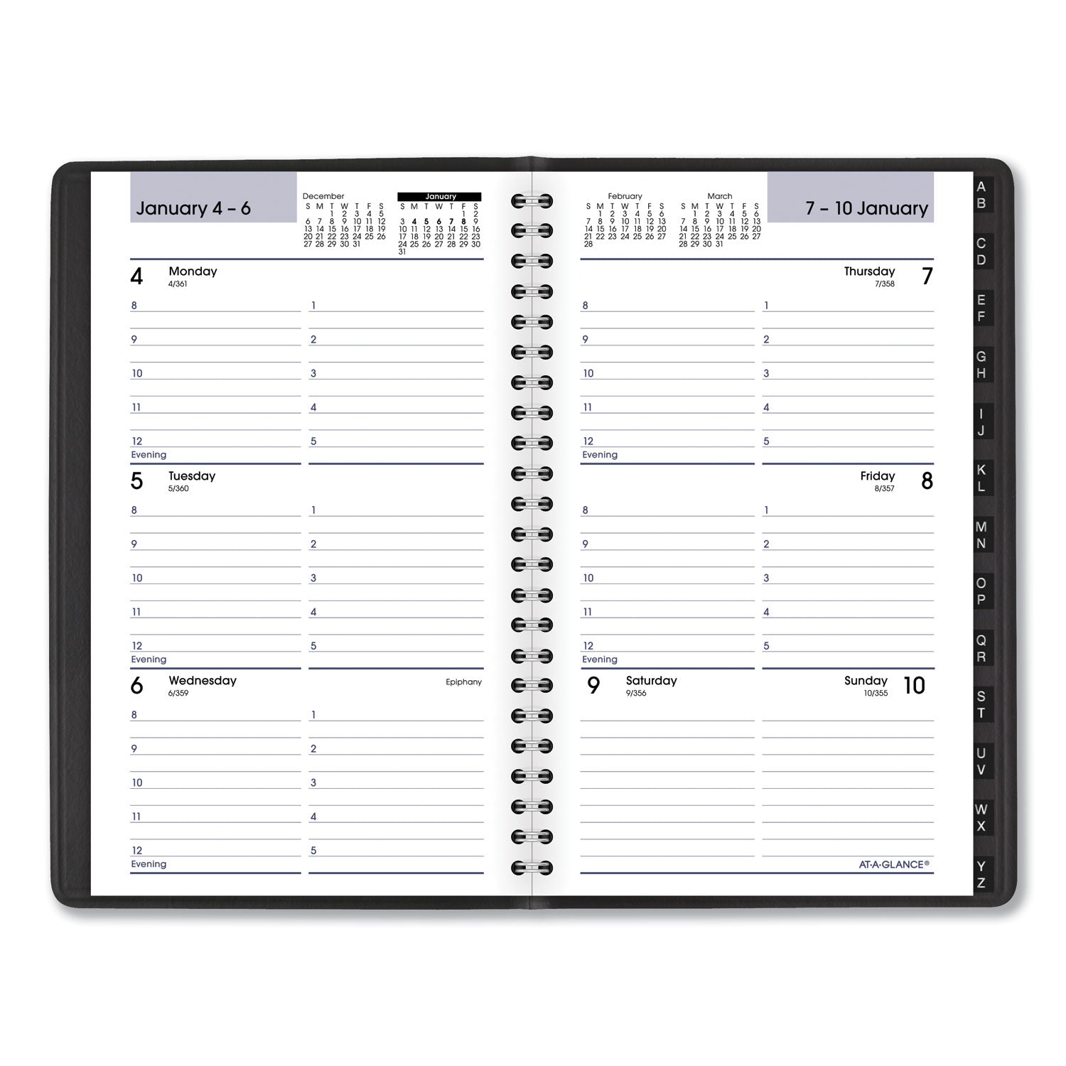 DayMinder Block Format Weekly Appointment Book, Tabbed Telephone/Add Section, 8.5 x 5.5, Black, 12-Month (Jan to Dec): 2024 -