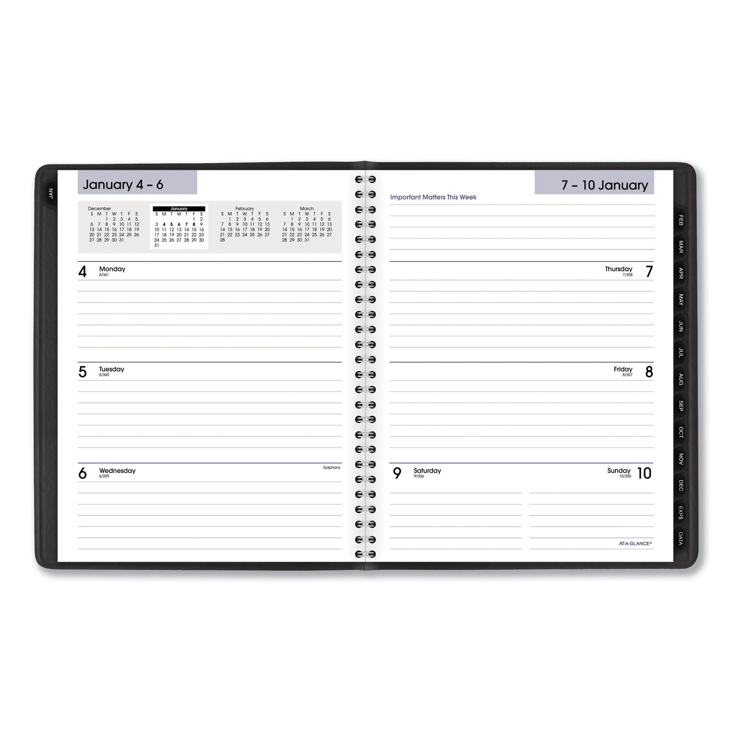 DayMinder Executive Weekly/Monthly Refillable Planner, 8.75 x 7, Black Cover, 12-Month (Jan to Dec): 2024 -