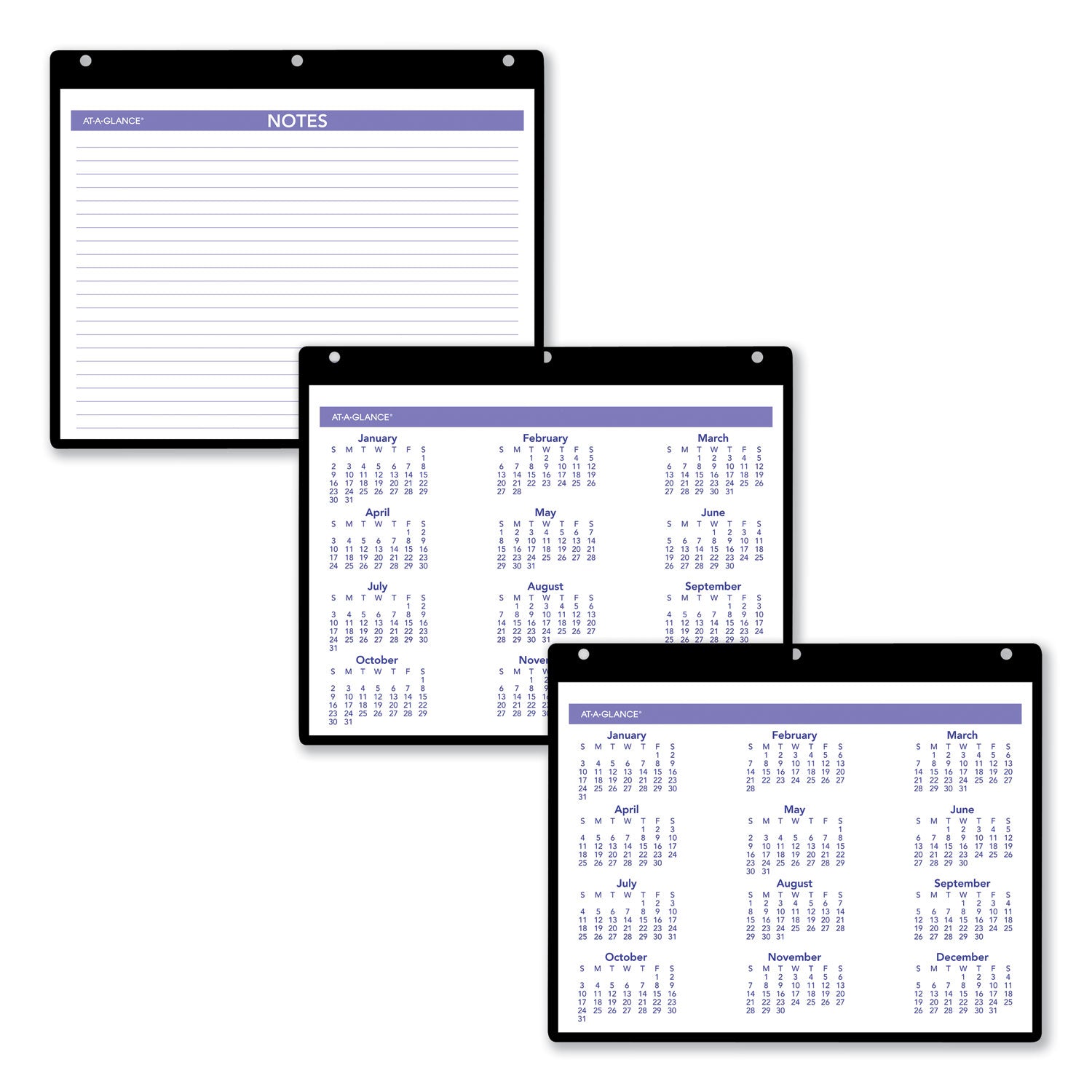 Monthly Desk/Wall Calendar with Plastic Backboard and Bonus Pages, 11 x 8, White/Violet/Red Sheets, 12-Month (Jan-Dec): 2024 -