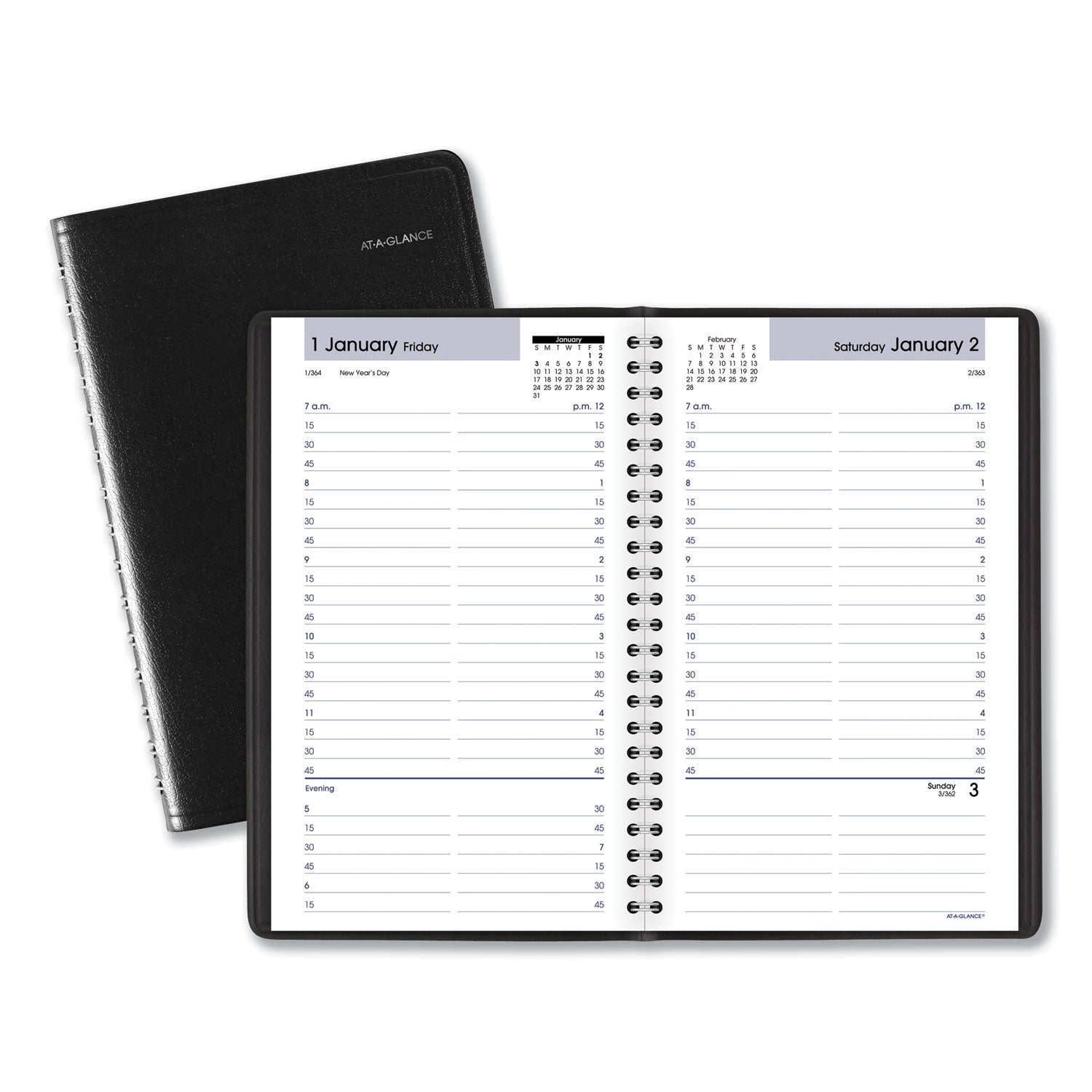 DayMinder Daily Appointment Book, 8.5 x 5.5, Black Cover, 12-Month (Jan to Dec): 2024 -