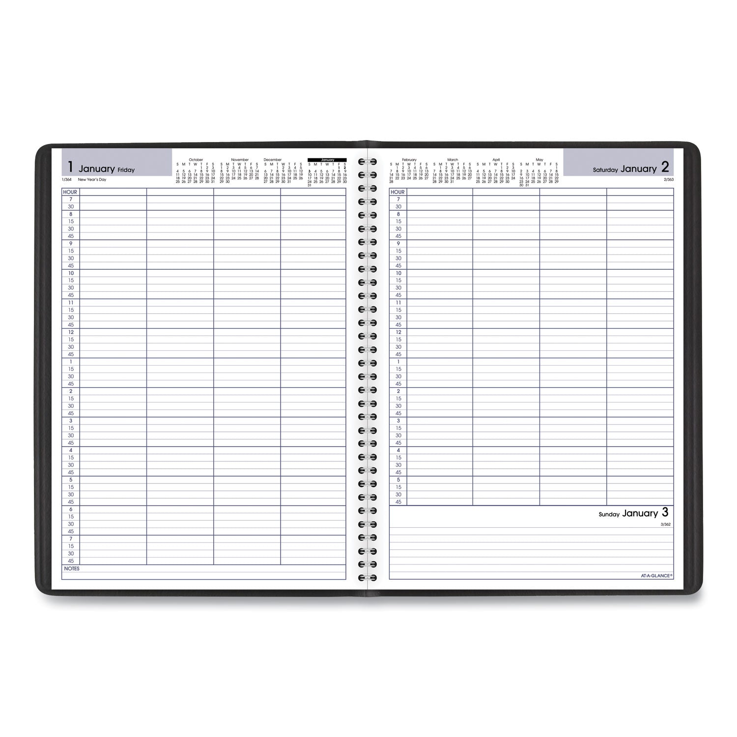 DayMinder Four-Person Group Daily Appointment Book, 11 x 8, Black Cover, 12-Month (Jan to Dec): 2024 -