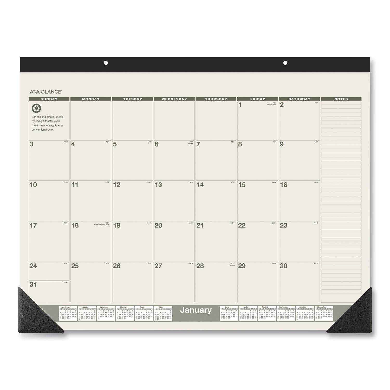 Recycled Monthly Desk Pad, 22 x 17, Sand/Green Sheets, Black Binding, Black Corners, 12-Month (Jan to Dec): 2024 - 1
