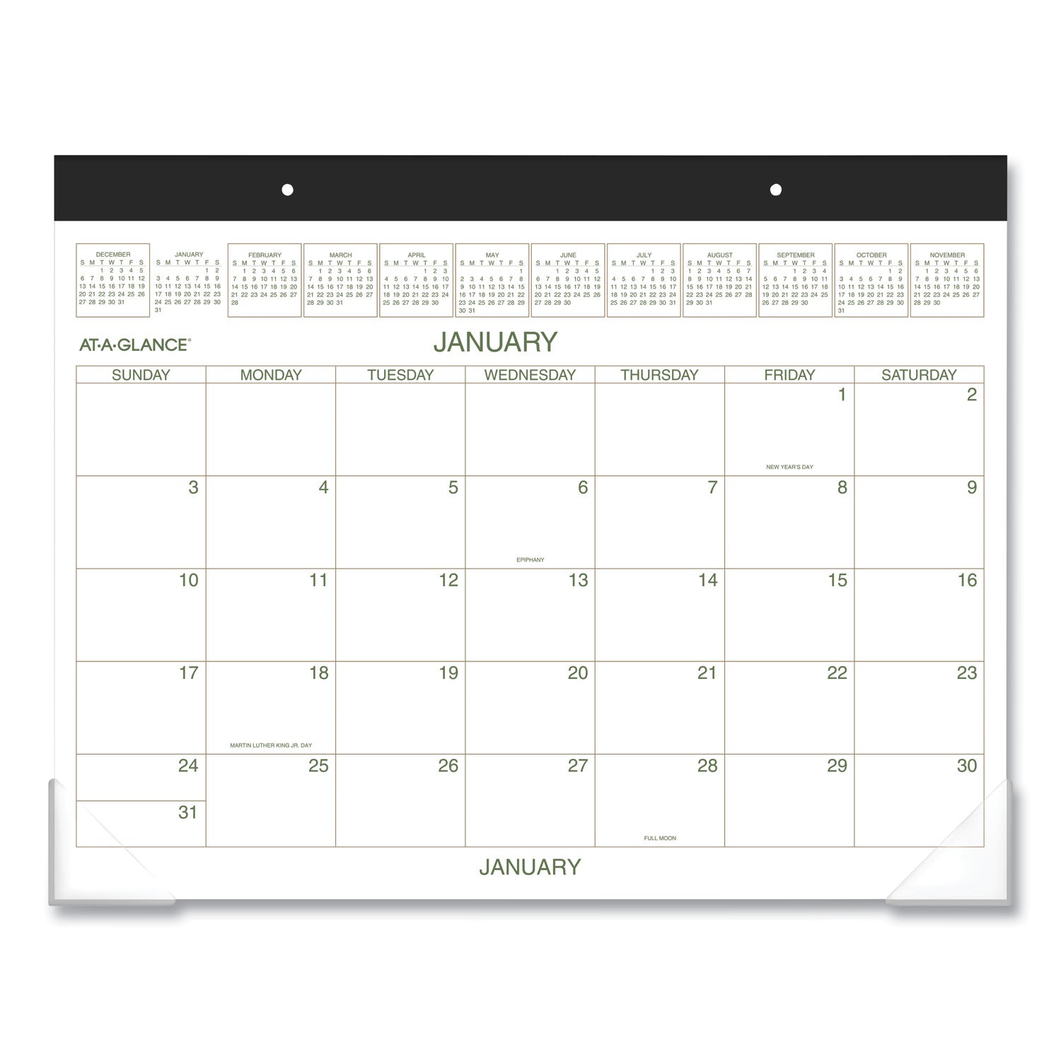 Two-Color Desk Pad, 22 x 17, White Sheets, Black Binding, Clear Corners, 12-Month (Jan to Dec): 2024 -