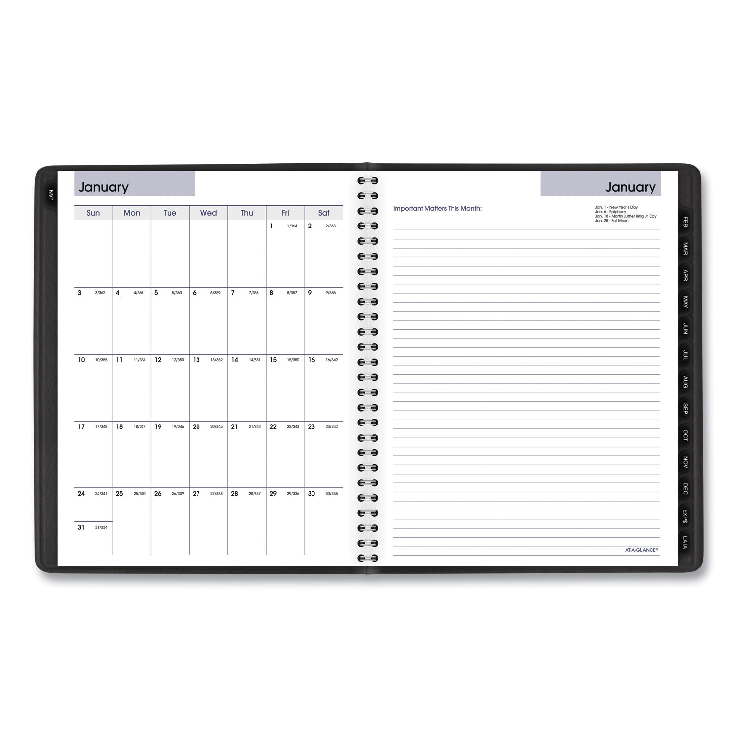 DayMinder Executive Weekly/Monthly Refillable Planner, 8.75 x 7, Black Cover, 12-Month (Jan to Dec): 2024 -