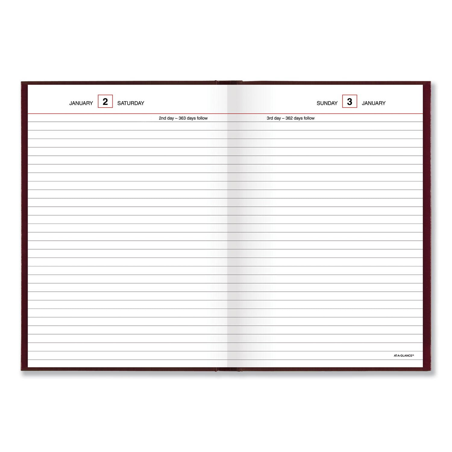 Standard Diary Daily Reminder Book, 2024 Edition, Medium/College Rule, Red Cover, (201) 8.25 x 5.75 Sheets -