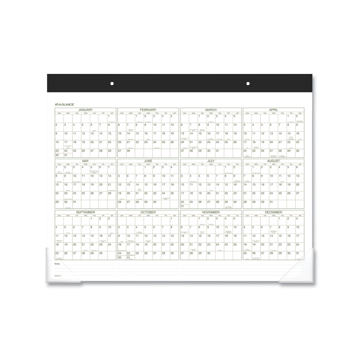 Two-Color Desk Pad, 22 x 17, White Sheets, Black Binding, Clear Corners, 12-Month (Jan to Dec): 2024 -
