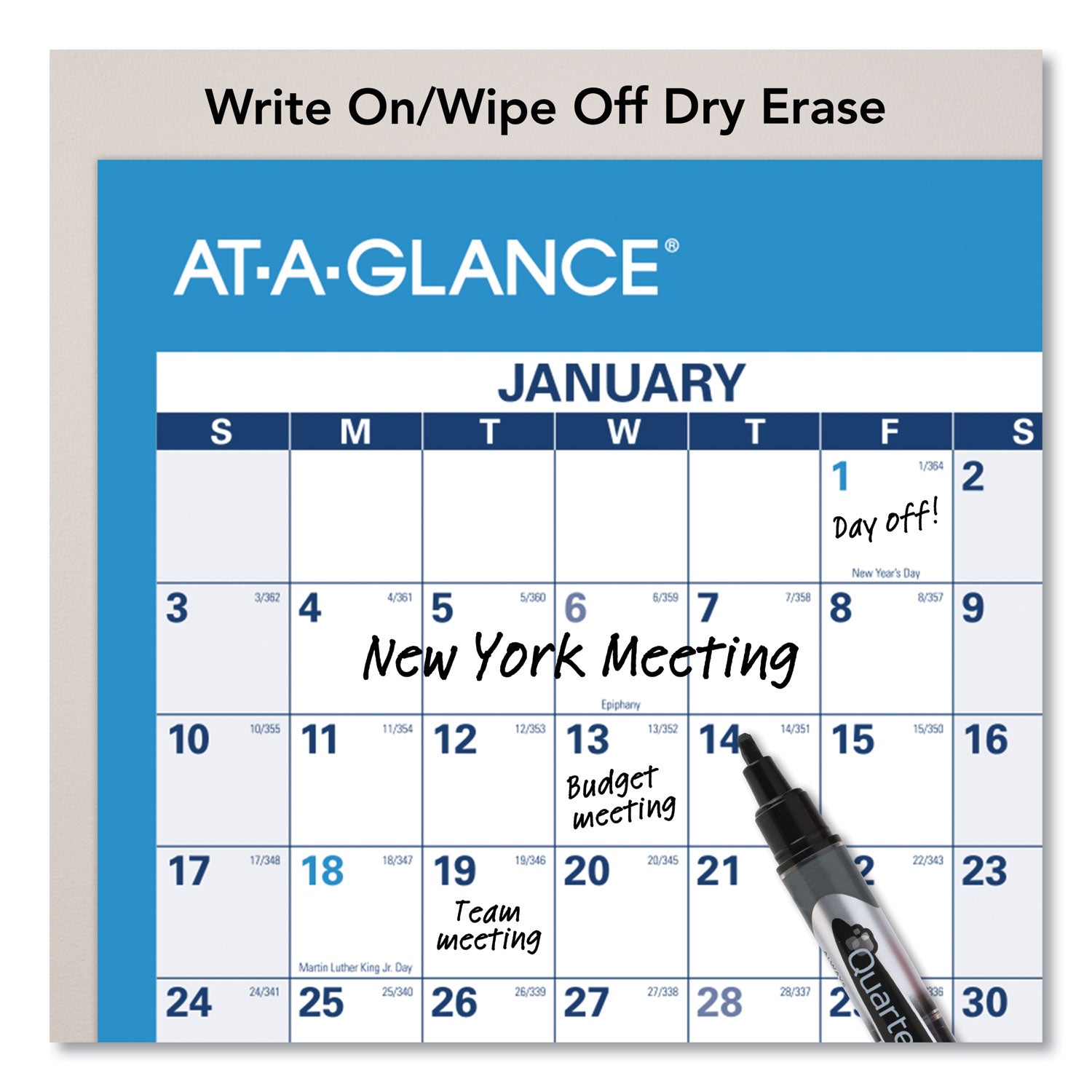 Horizontal Reversible/Erasable Wall Planner, 36 x 24, White/Blue Sheets, 12-Month (Jan to Dec): 2024 - 2