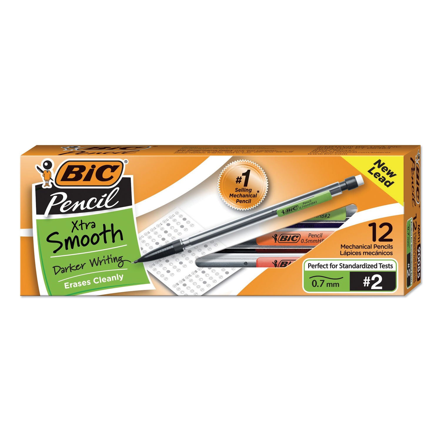 Xtra Smooth Mechanical Pencils with Tube of Lead, 0.7 mm, HB (#2), Black Lead, Clear Barrel, Dozen -