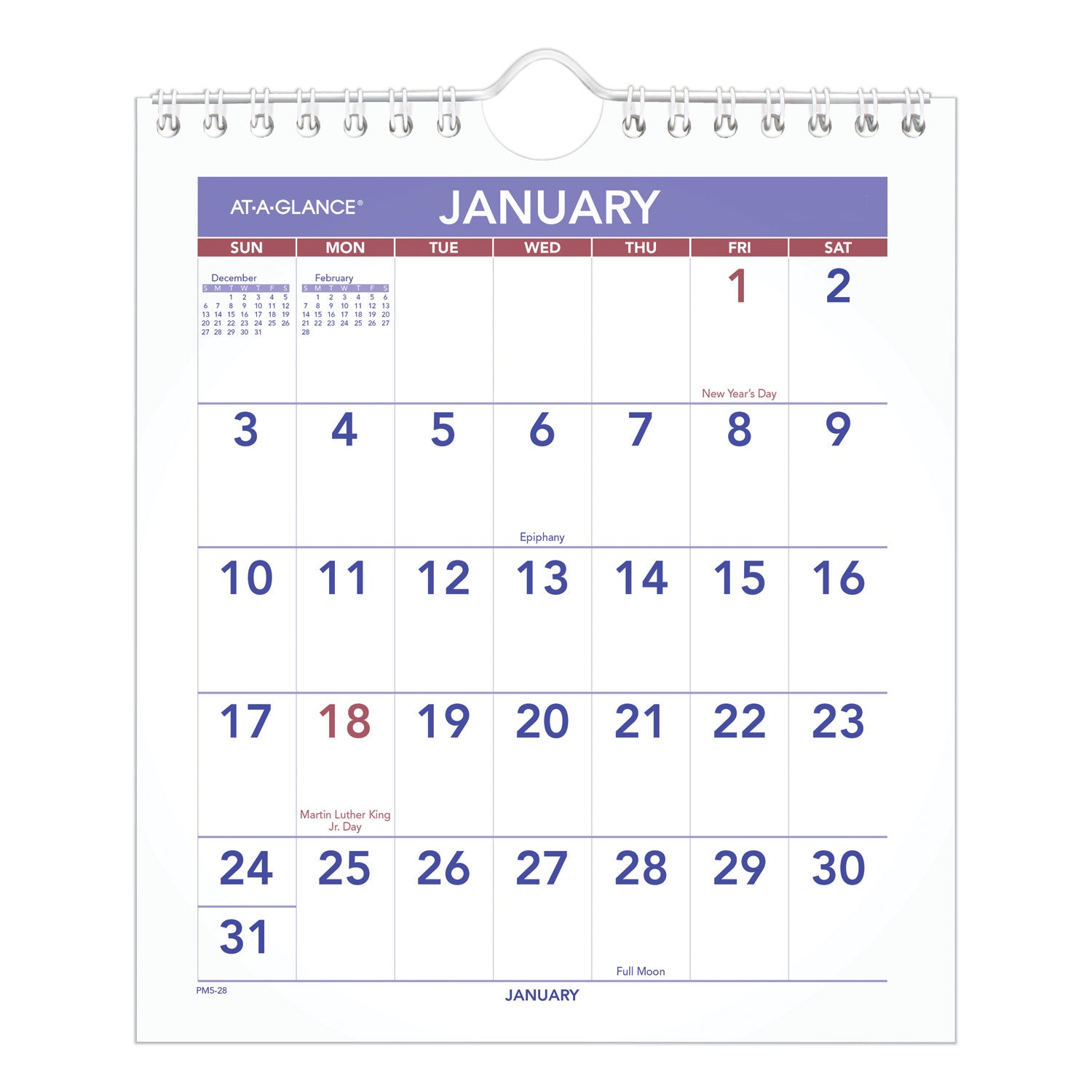 At-A-Glance Wall Calendar - Small Size - Julian Dates - Monthly - 12 Month - January 2024 - December 2024 - 1 Month Single Page Layout - 6 1/2" x 7 1/2" White Sheet - Wire Bound - Desk - White - Paper - Reference Calendar, Easel, Hanging Loop, Bleed - 1