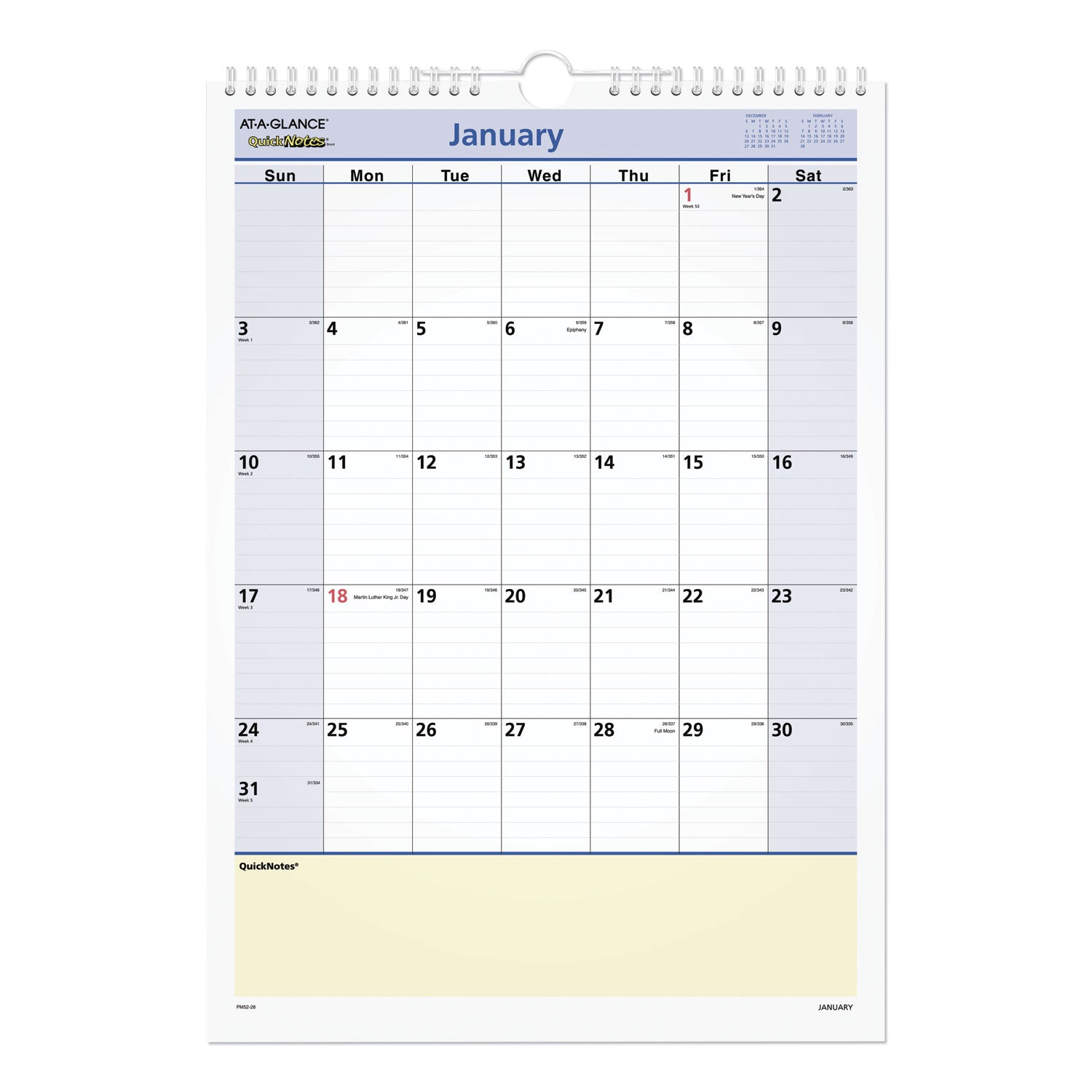 QuickNotes Wall Calendar, 12 x 17, White/Blue/Yellow Sheets, 12-Month (Jan to Dec): 2024 - 1