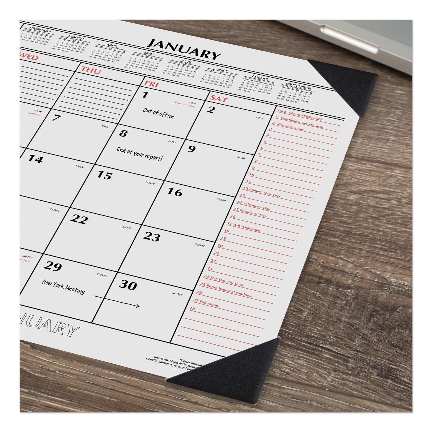 Two-Color Monthly Desk Pad Calendar, 22 x 17, White Sheets, Black Corners, 12-Month (Jan to Dec): 2024 - 2