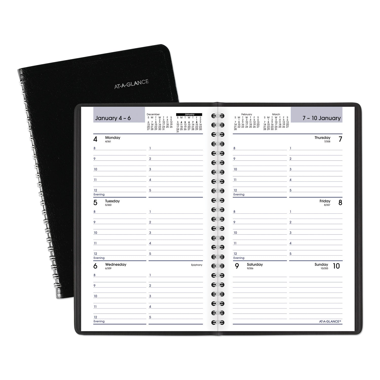 DayMinder Block Format Weekly Appointment Book, 8.5 x 5.5, Black Cover, 12-Month (Jan to Dec): 2024 -