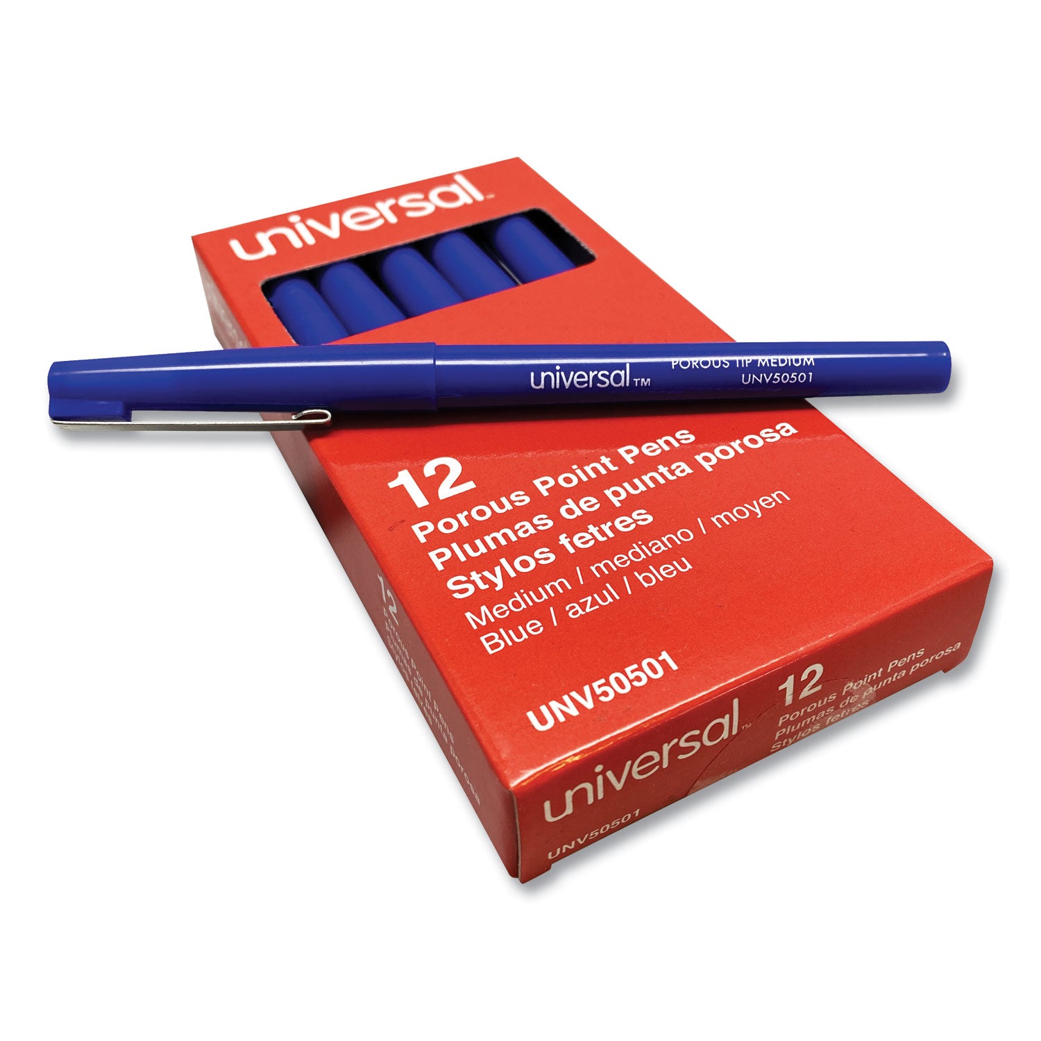 Porous Point Pen, Stick, Medium 0.7 mm, Blue Ink, Blue Barrel, Dozen -
