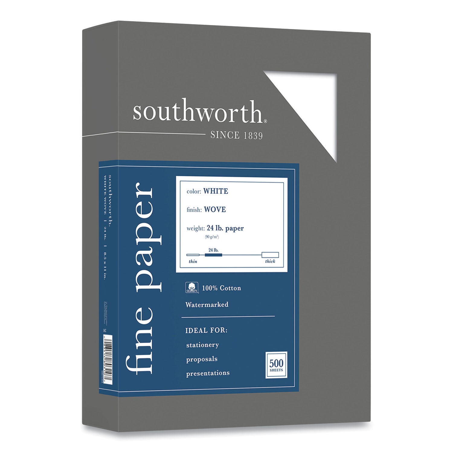 100% Cotton Business Paper, 95 Bright, 24 lb Bond Weight, 8.5 x 11, White, 500/Box -