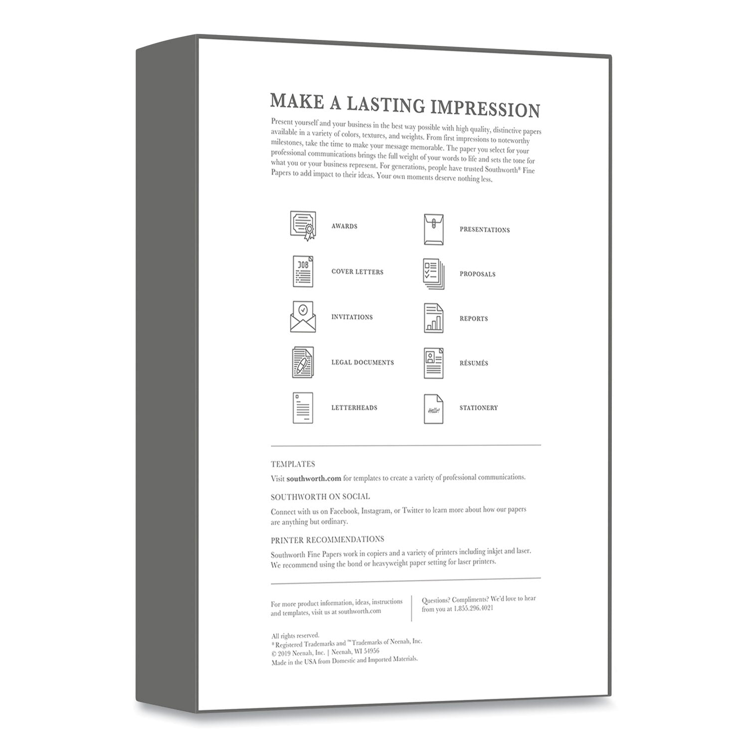 100% Cotton Business Paper, 95 Bright, 24 lb Bond Weight, 8.5 x 11, White, 500/Box -