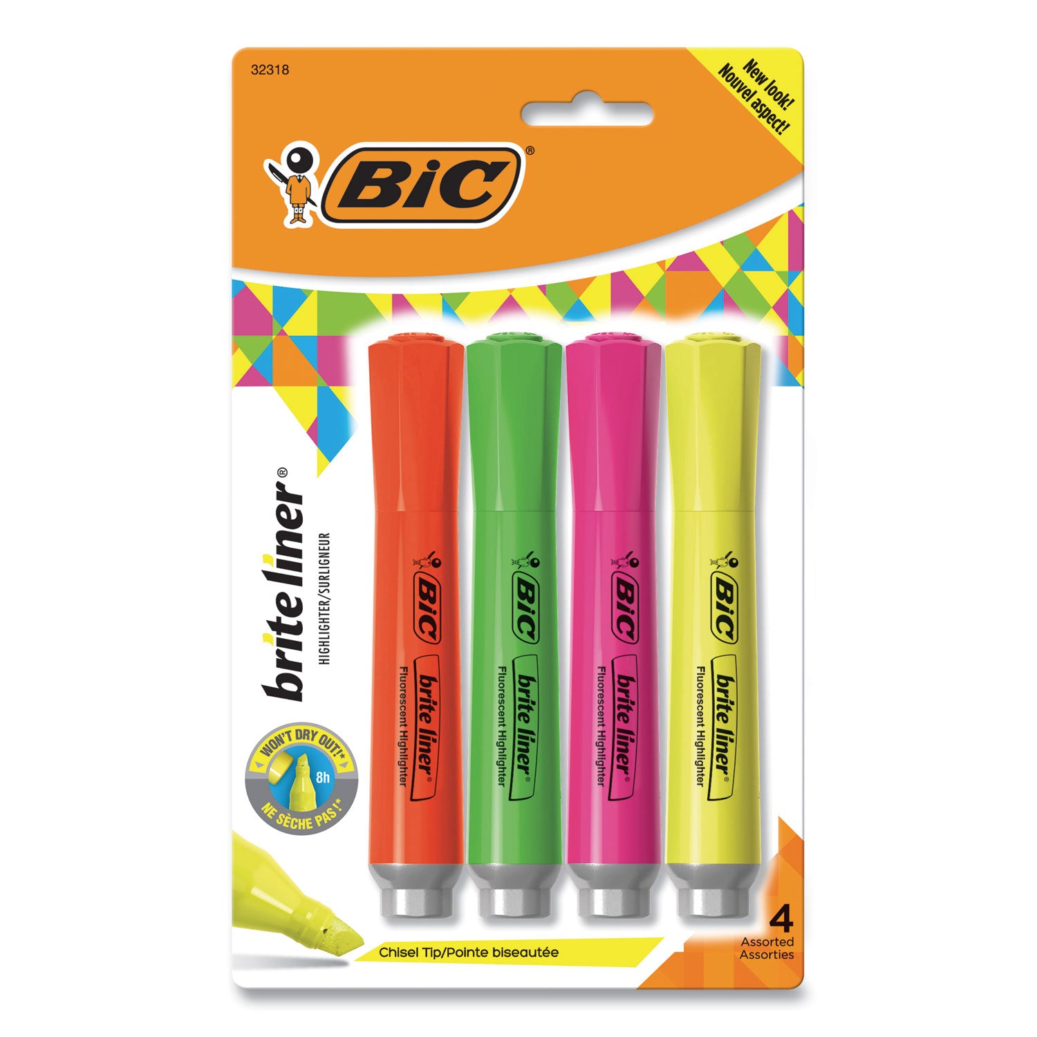 Brite Liner Tank-Style Highlighter, Assorted Ink Colors, Chisel Tip, Assorted Barrel Colors, 4/Set -