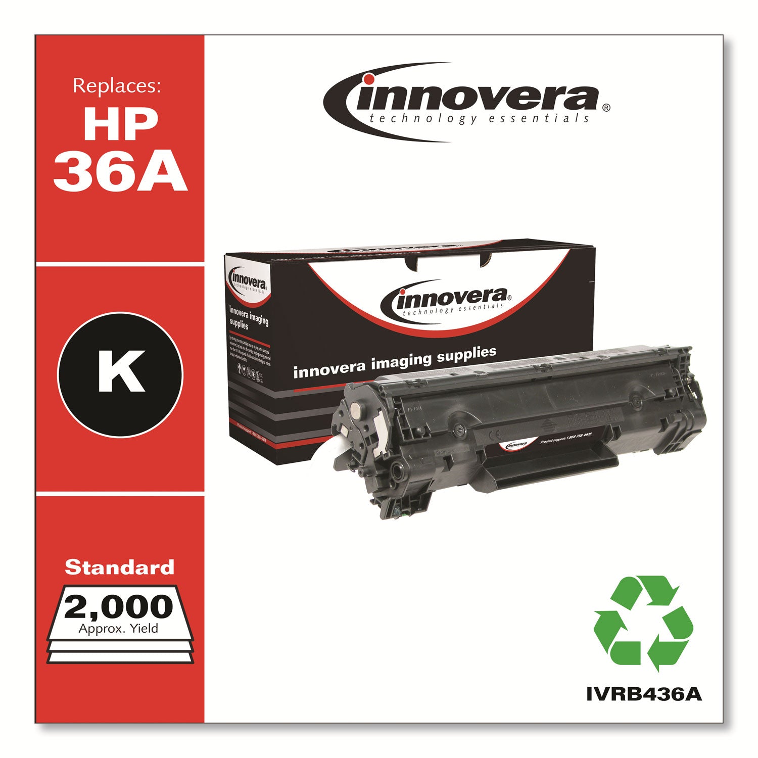Remanufactured Black Toner, Replacement for 36A (CB436A), 2,000 Page-Yield -