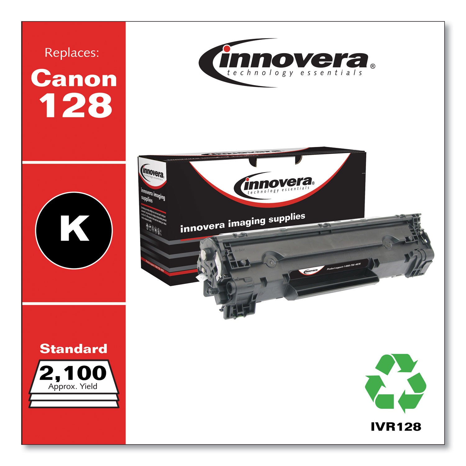 Remanufactured Black Toner, Replacement for 128 (3500B001AA), 2,100 Page-Yield -