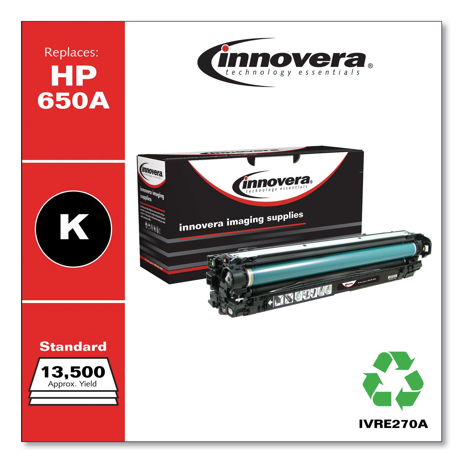 Remanufactured Black Toner, Replacement for 650A (CE270A), 13,500 Page-Yield, Ships in 1-3 Business Days -