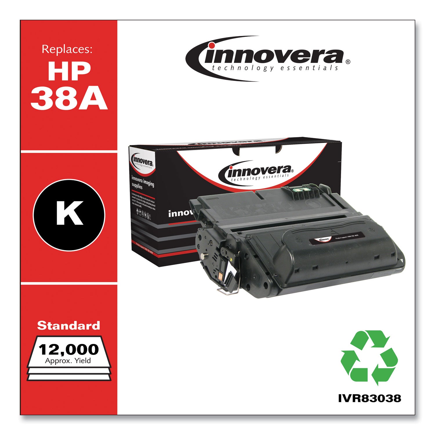Remanufactured Black Toner, Replacement for 38A (Q1338A), 12,000 Page-Yield -