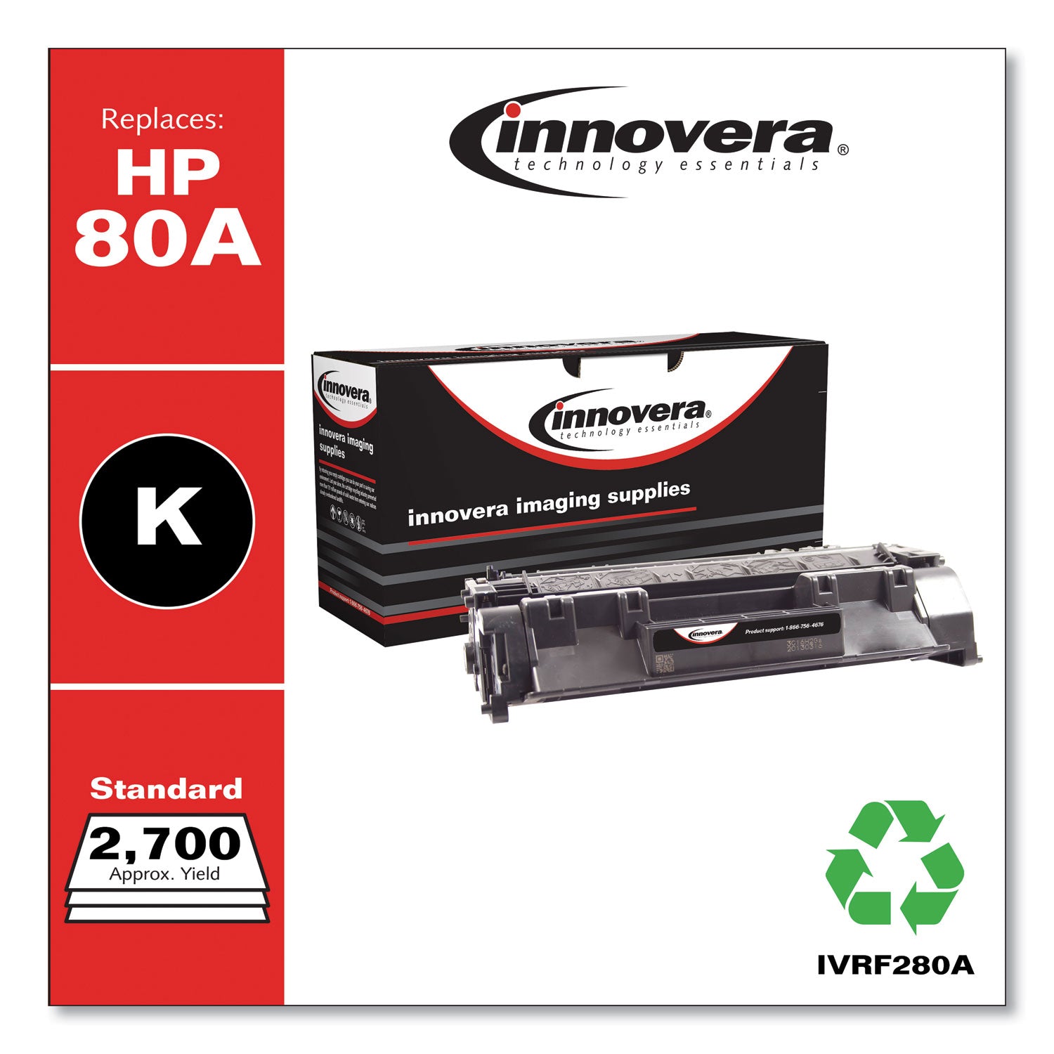 Remanufactured Black Toner, Replacement for 80A (CF280A), 2,700 Page-Yield -
