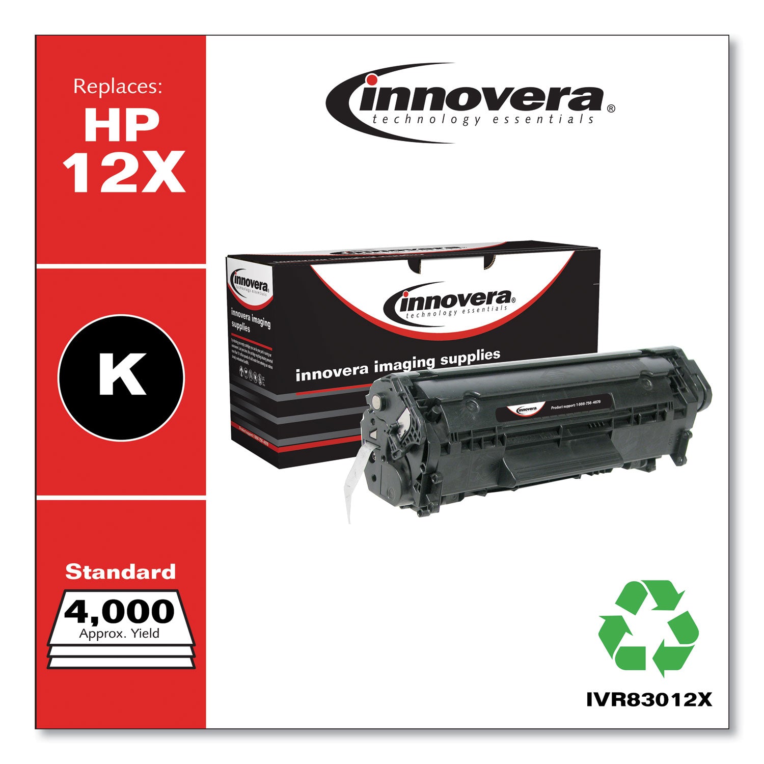 Remanufactured Black Extended-Yield Toner, Replacement for 12X (Q2612X), 4,000 Page-Yield -
