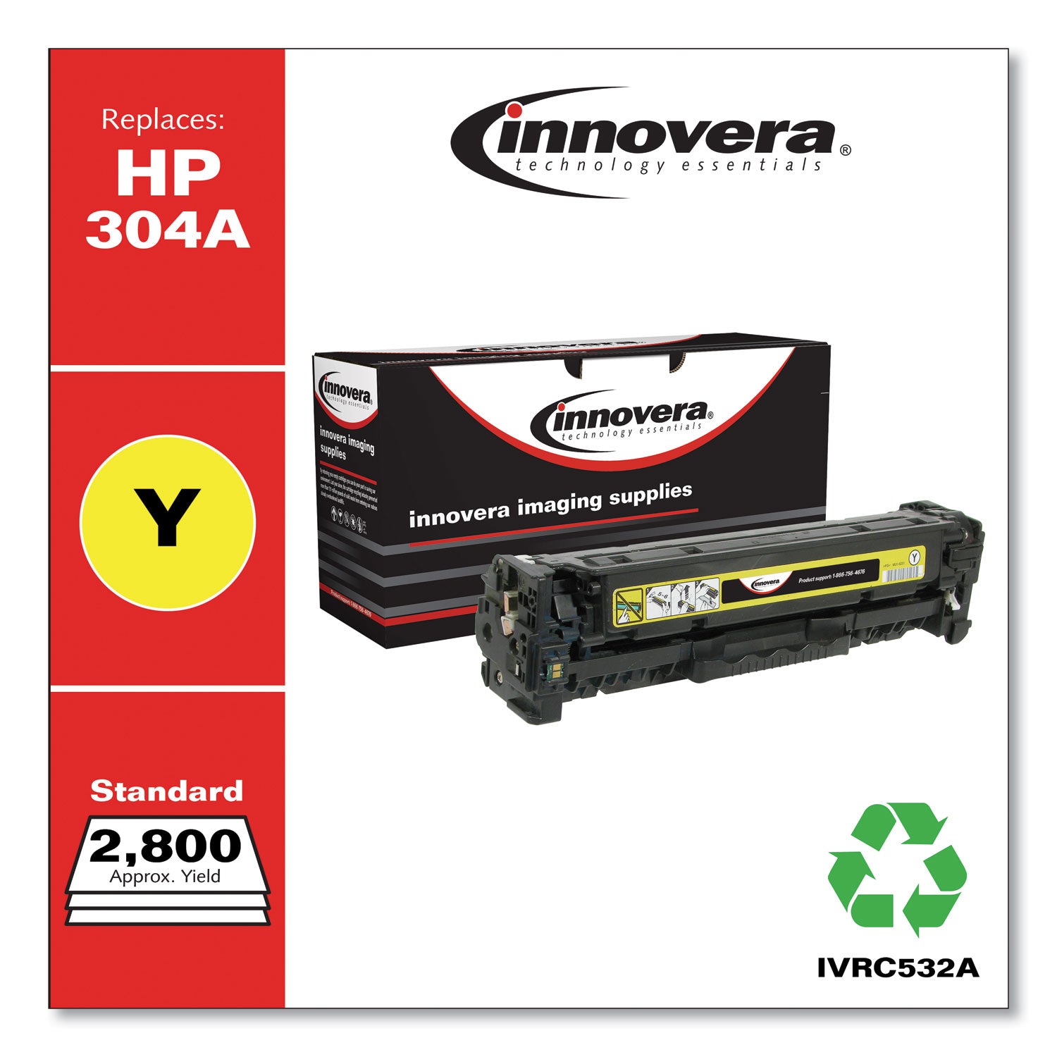 Remanufactured Yellow Toner, Replacement for 304A (CC532A), 2,800 Page-Yield -