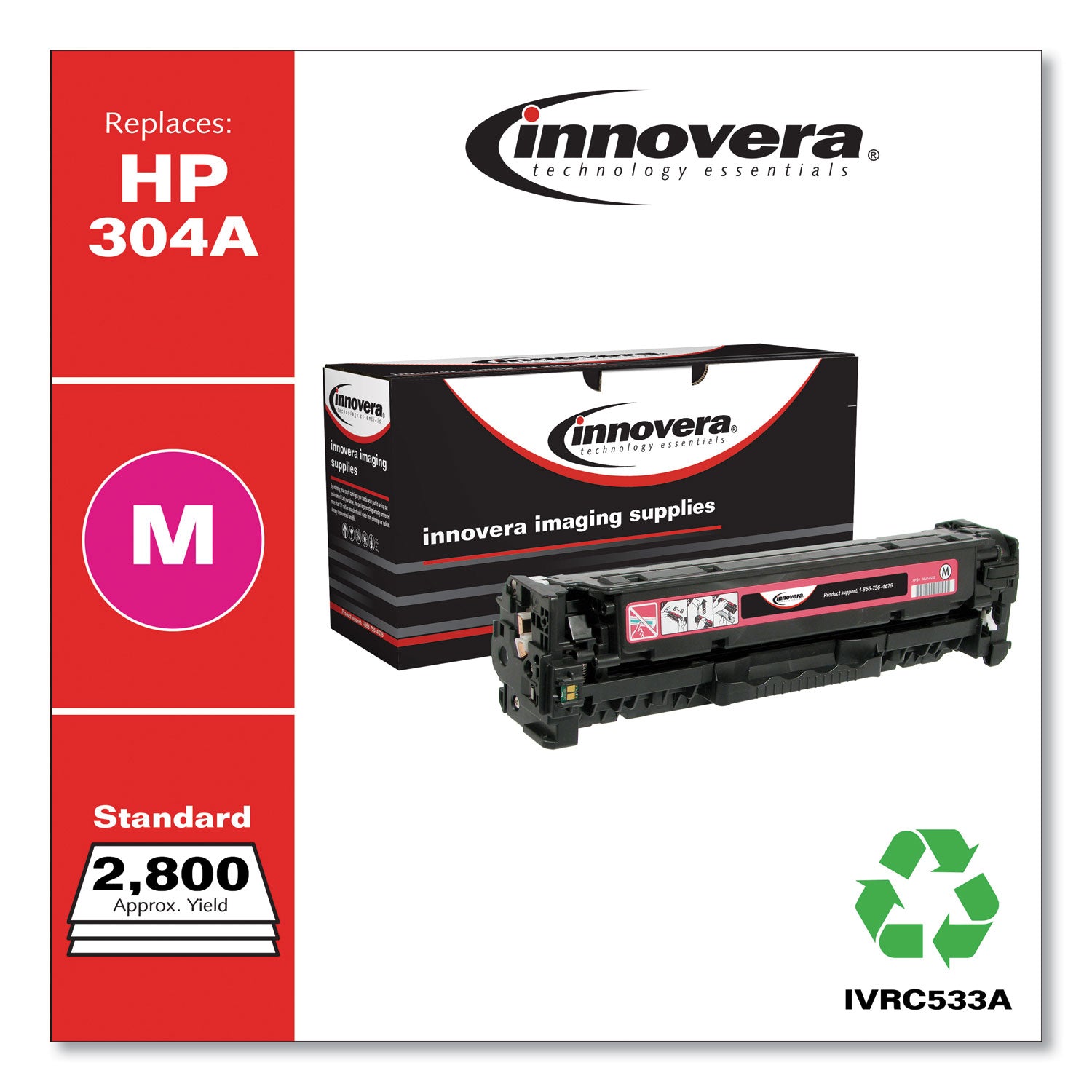 Remanufactured Magenta Toner, Replacement for 304A (CC533A), 2,800 Page-Yield -