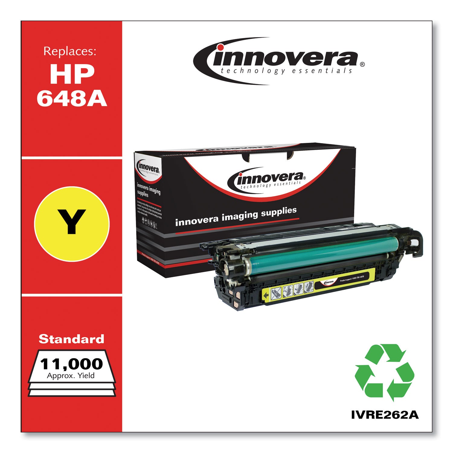 Remanufactured Yellow Toner, Replacement for 648A (CE262A), 11,000 Page-Yield -