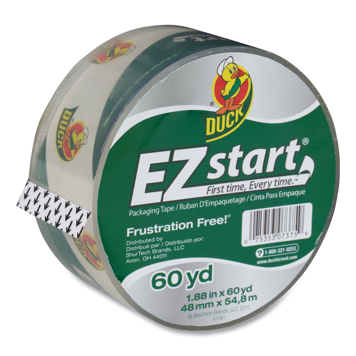 EZ Start Premium Packaging Tape, 3" Core, 1.88" x 60 yds, Clear -