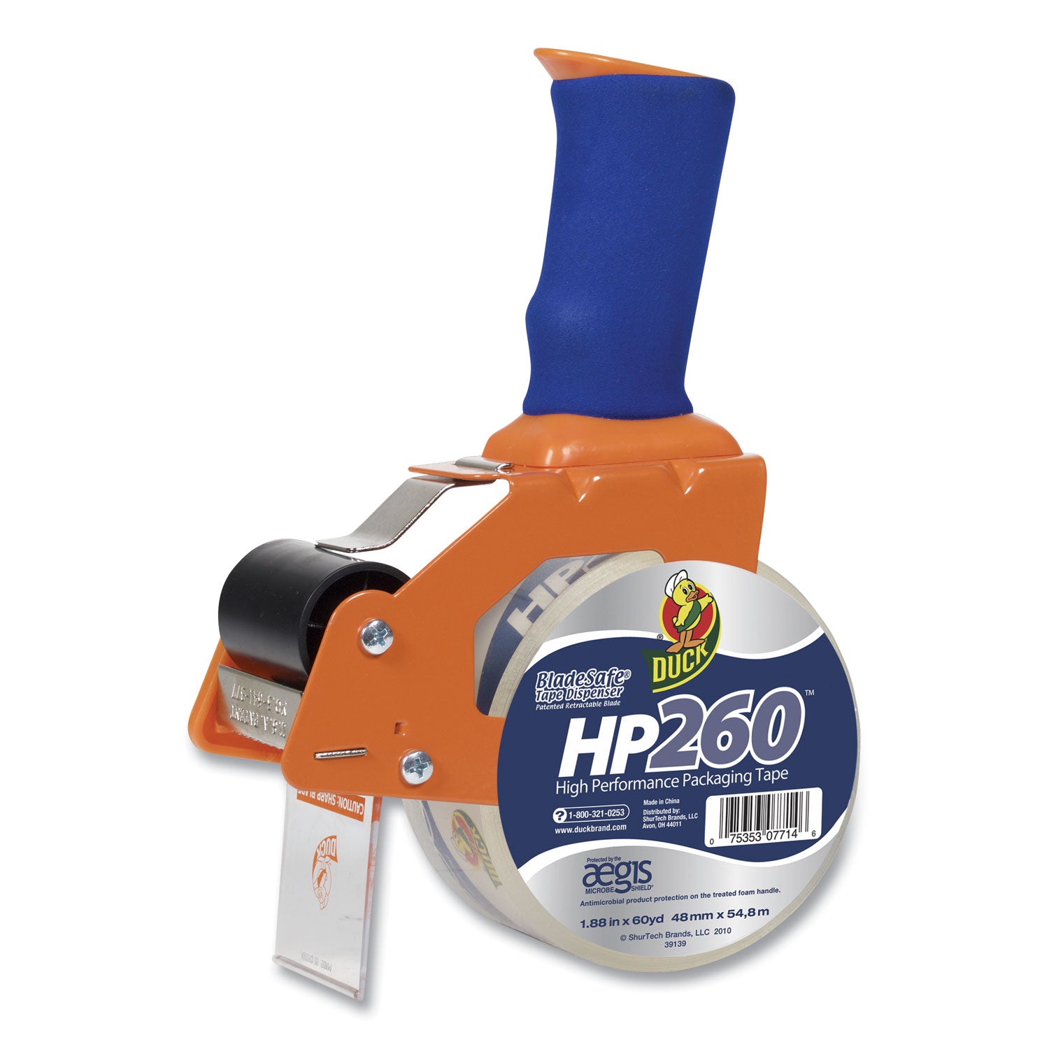 Bladesafe Antimicrobial Tape Gun with One Roll of Tape, 3" Core, For Rolls Up to 2" x 60 yds, Orange -