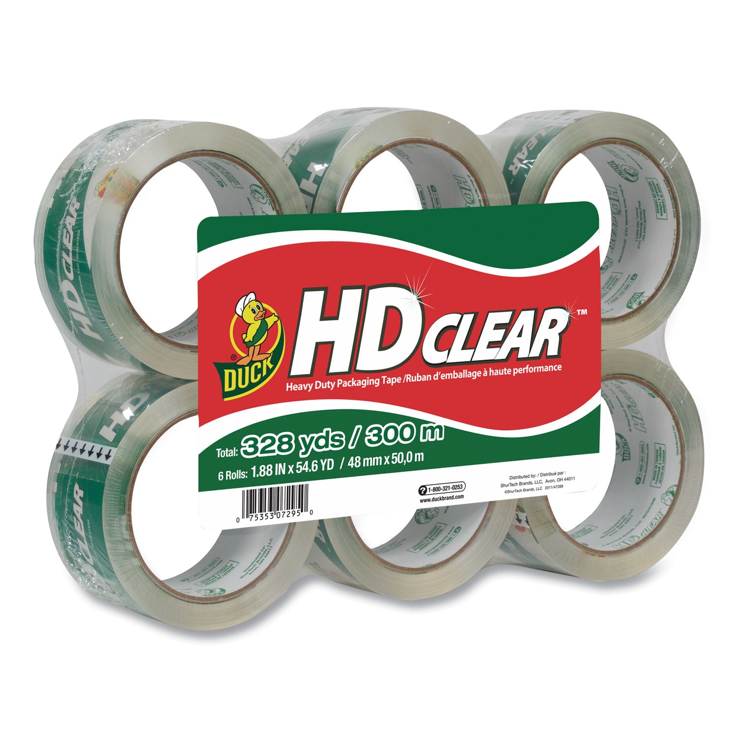 Heavy-Duty Carton Packaging Tape, 3" Core, 1.88" x 55 yds, Clear, 6/Pack -