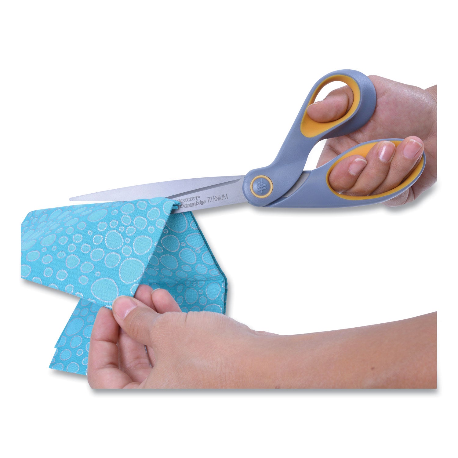 ExtremEdge Titanium Bent Scissors, 9" Long, 4.5" Cut Length, Gray/Yellow Offset Handle -