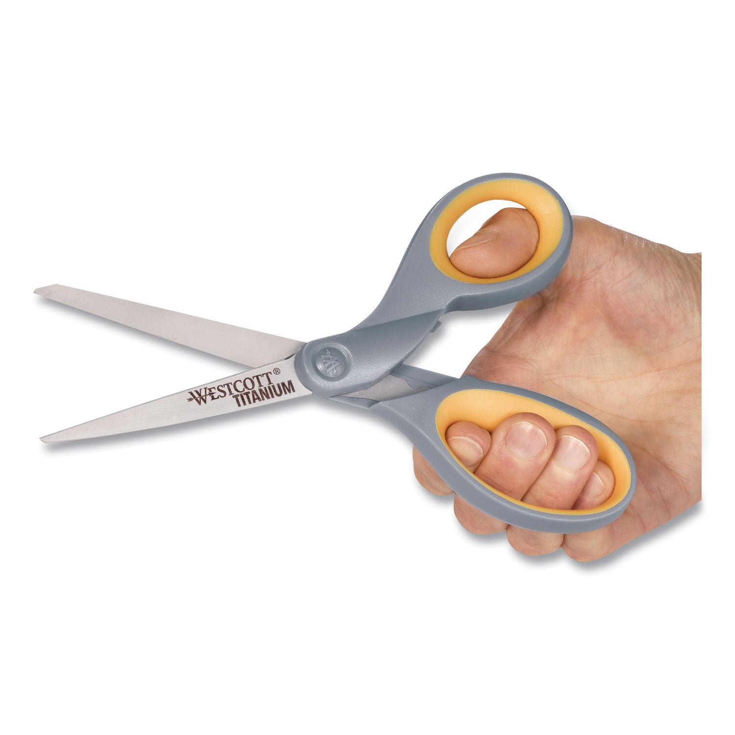 Titanium Bonded Scissors, 8" Long, 3.5" Cut Length, Gray/Yellow Straight Handles, 2/Pack -
