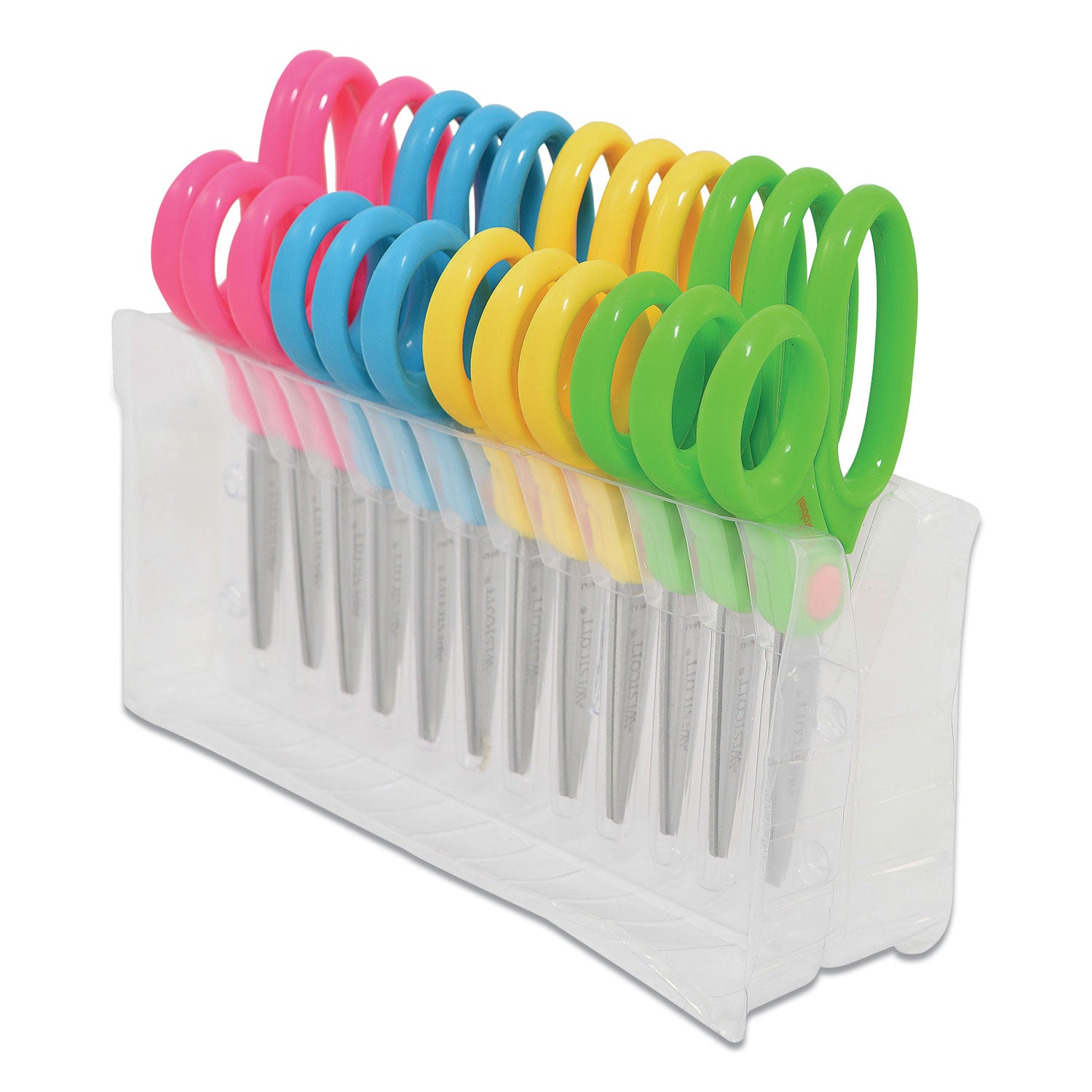 Kids' Scissors with Antimicrobial Protection, Rounded Tip, 5" Long, 2" Cut Length, Assorted Straight Handles, 12/Pack -