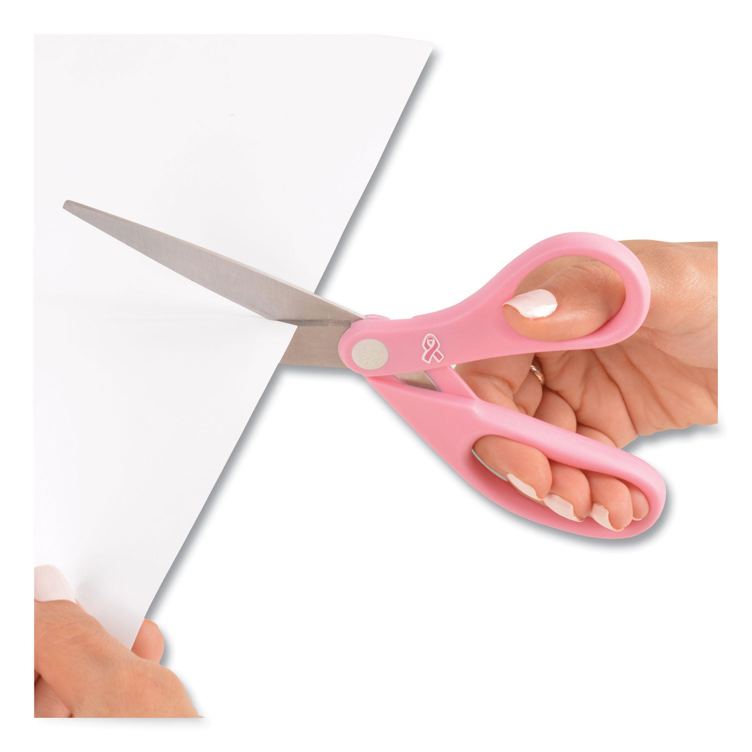 All Purpose Pink Ribbon Scissors, 8" Long, 3.5" Cut Length, Pink Straight Handle -