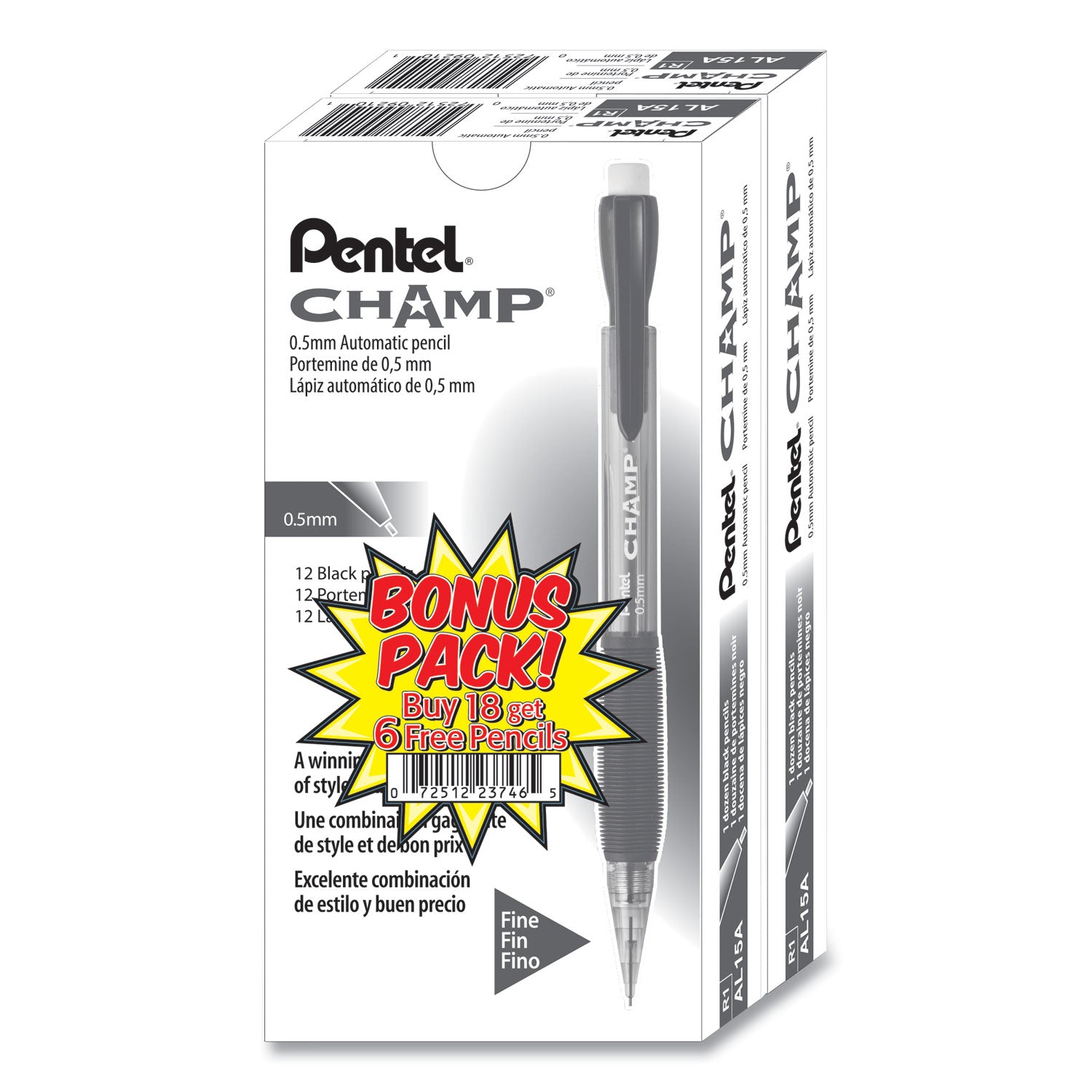 champ-mechanical-pencil-value-pack-05-mm-hb-#2-black-lead-clear-black-barrel-24-pack_penal15asw2 - 1