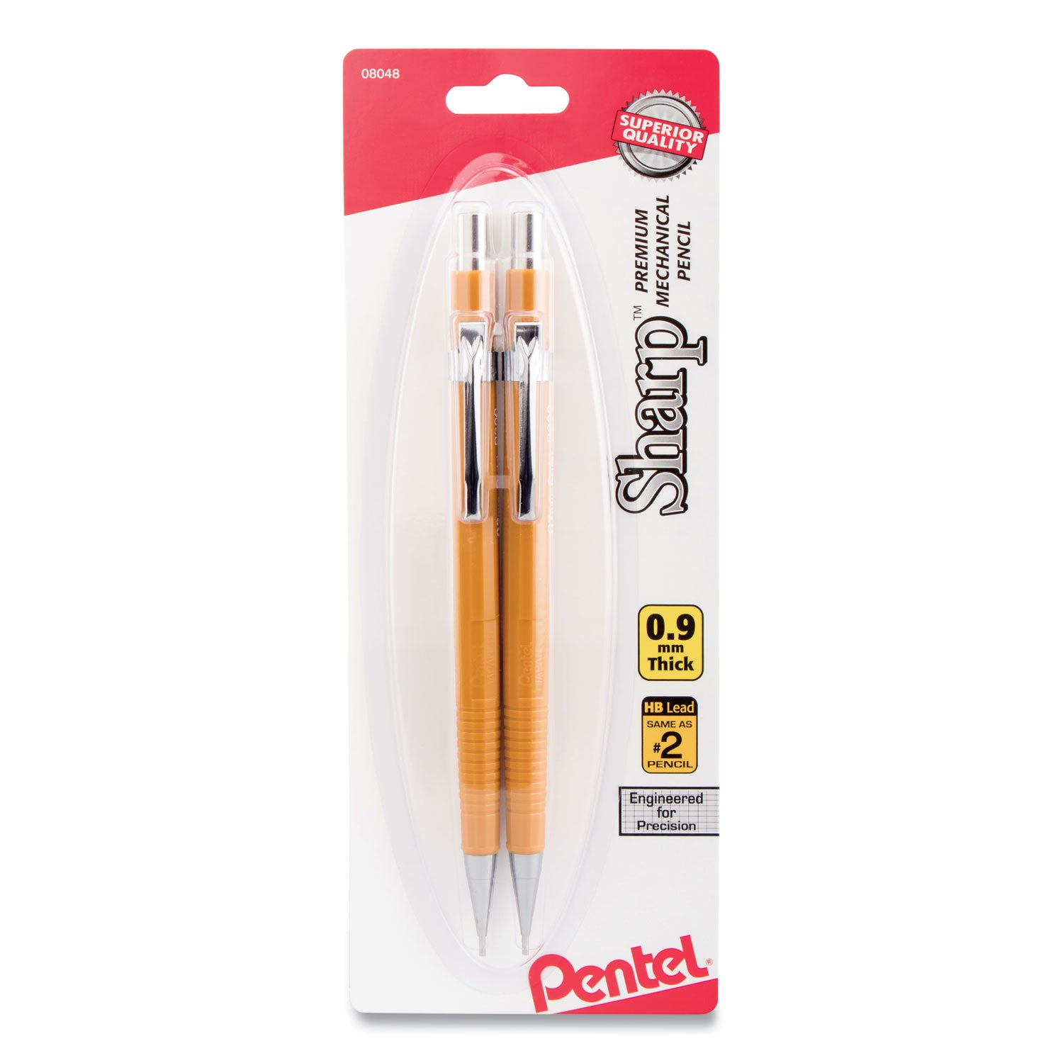 Sharp Mechanical Pencil, 0.9 mm, HB (#2), Black Lead, Yellow Barrel, 2/Pack -